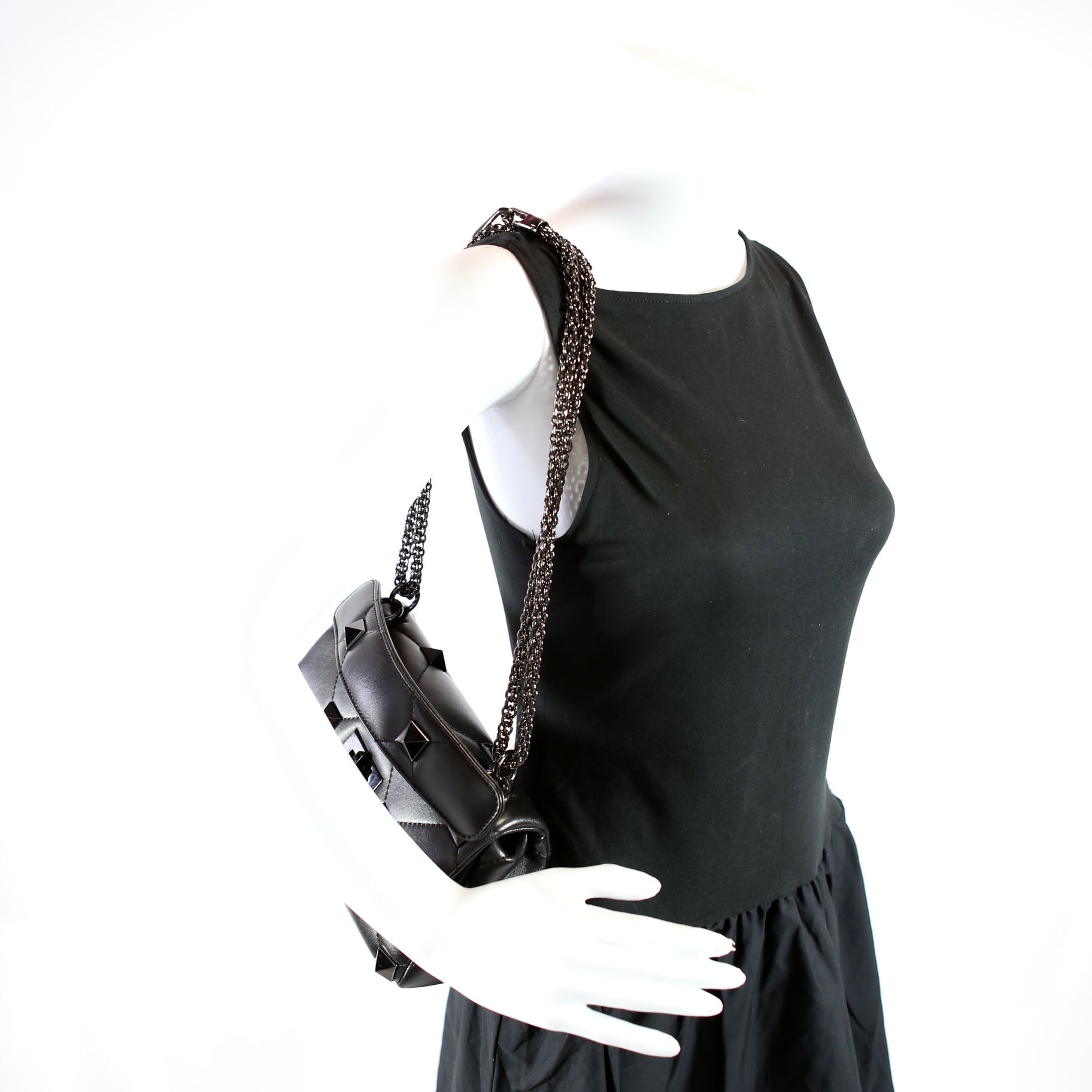 Roman Stud Medium Shoulder Bag Black