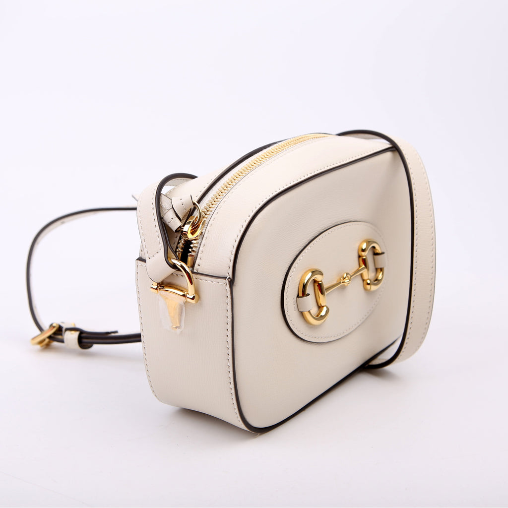 760196 Horsebit 1955 Leather Shoulder Bag Small White