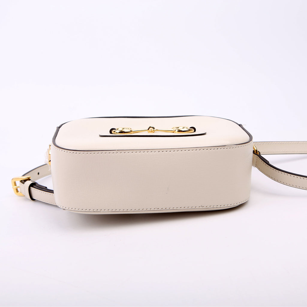 760196 Horsebit 1955 Leather Shoulder Bag Small White