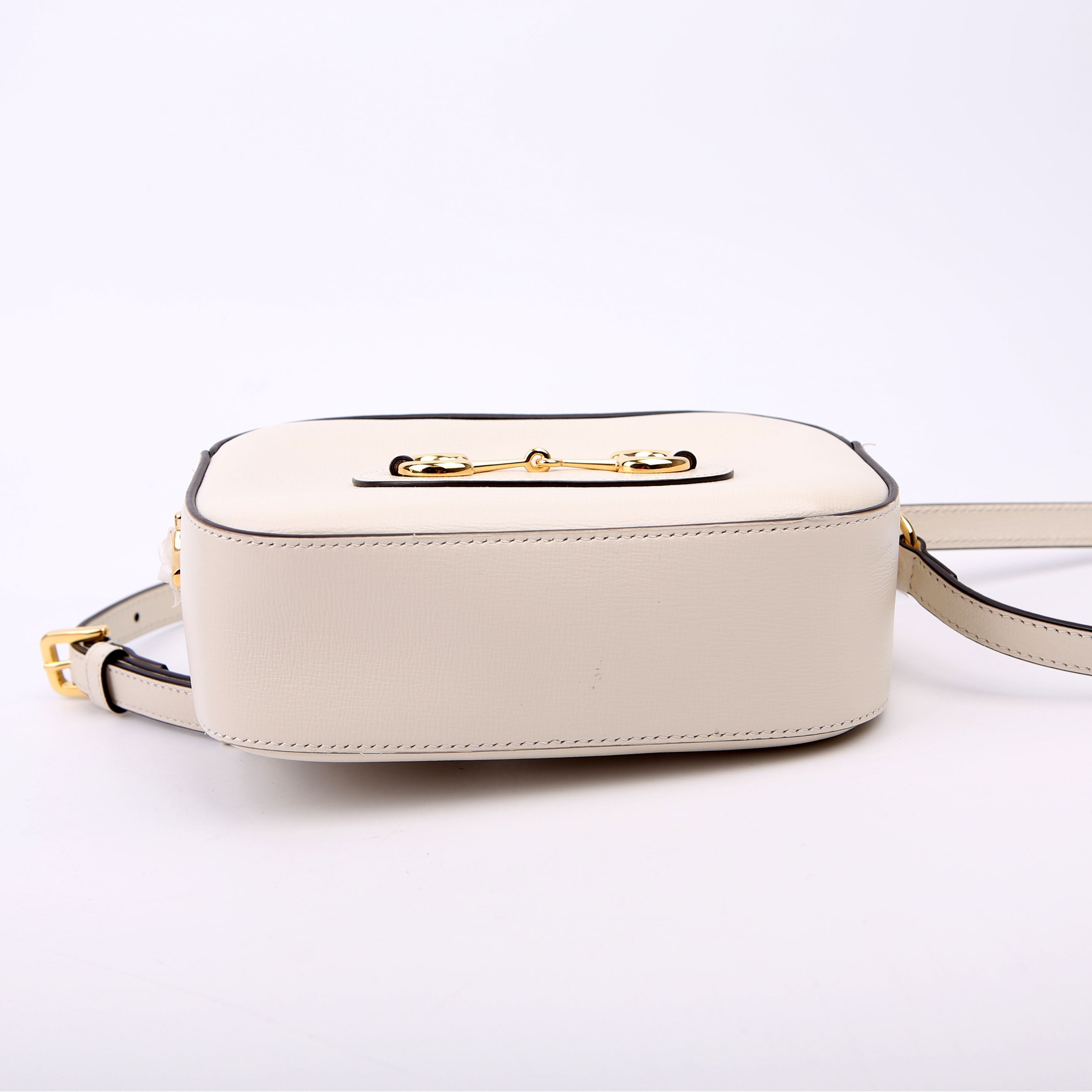 760196 Horsebit 1955 Leather Shoulder Bag Small White