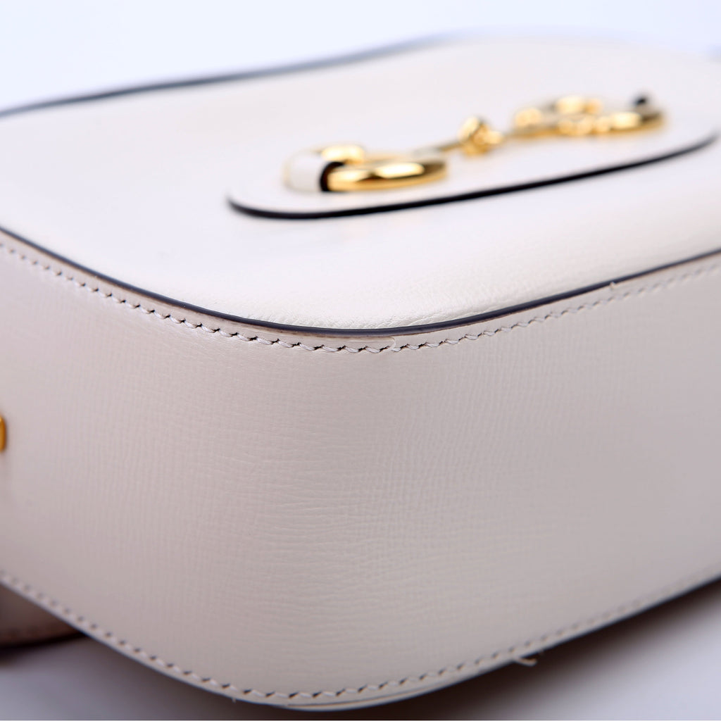 760196 Horsebit 1955 Leather Shoulder Bag Small White