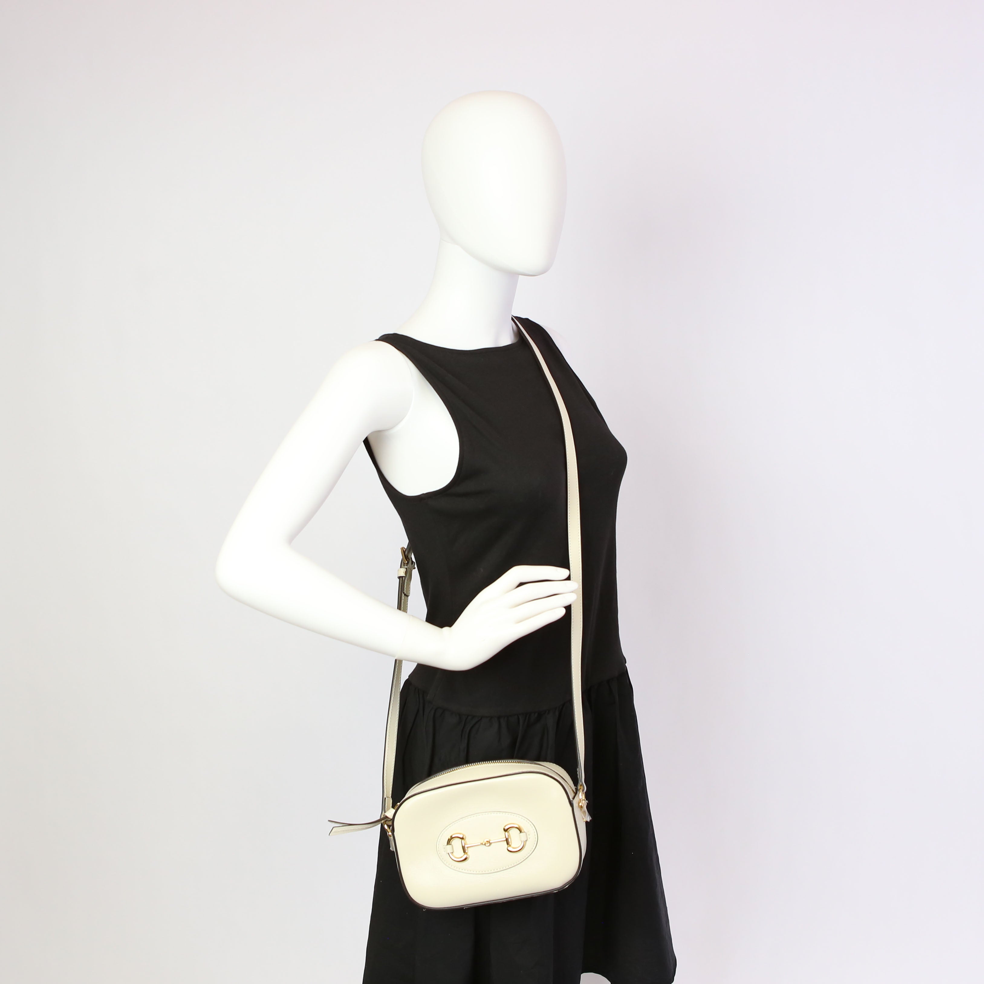 760196 Horsebit 1955 Leather Shoulder Bag Small White