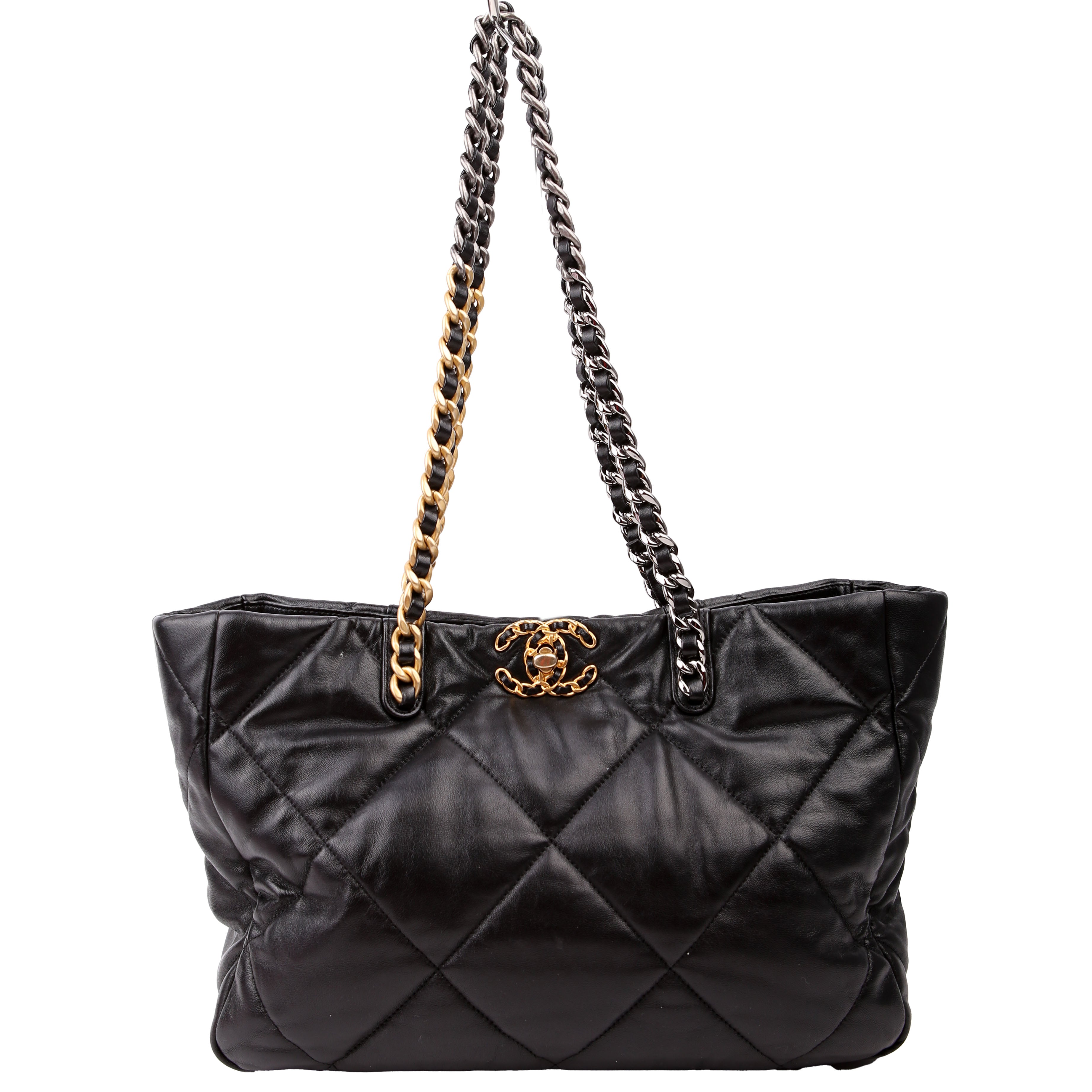 Chanel 19 Quilted Goatskin E/W Shopping Tote Black