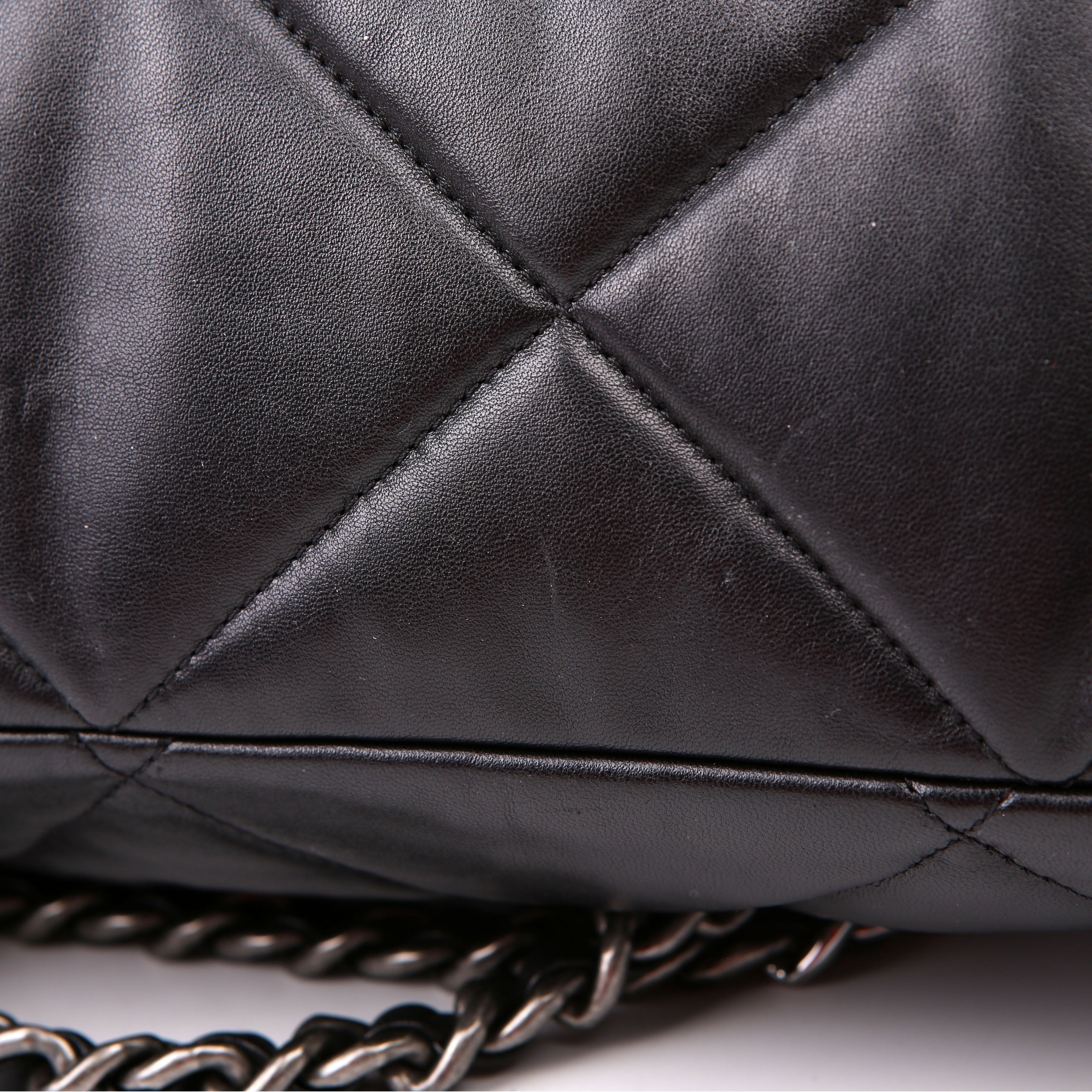 Chanel 19 Quilted Goatskin E/W Shopping Tote Black