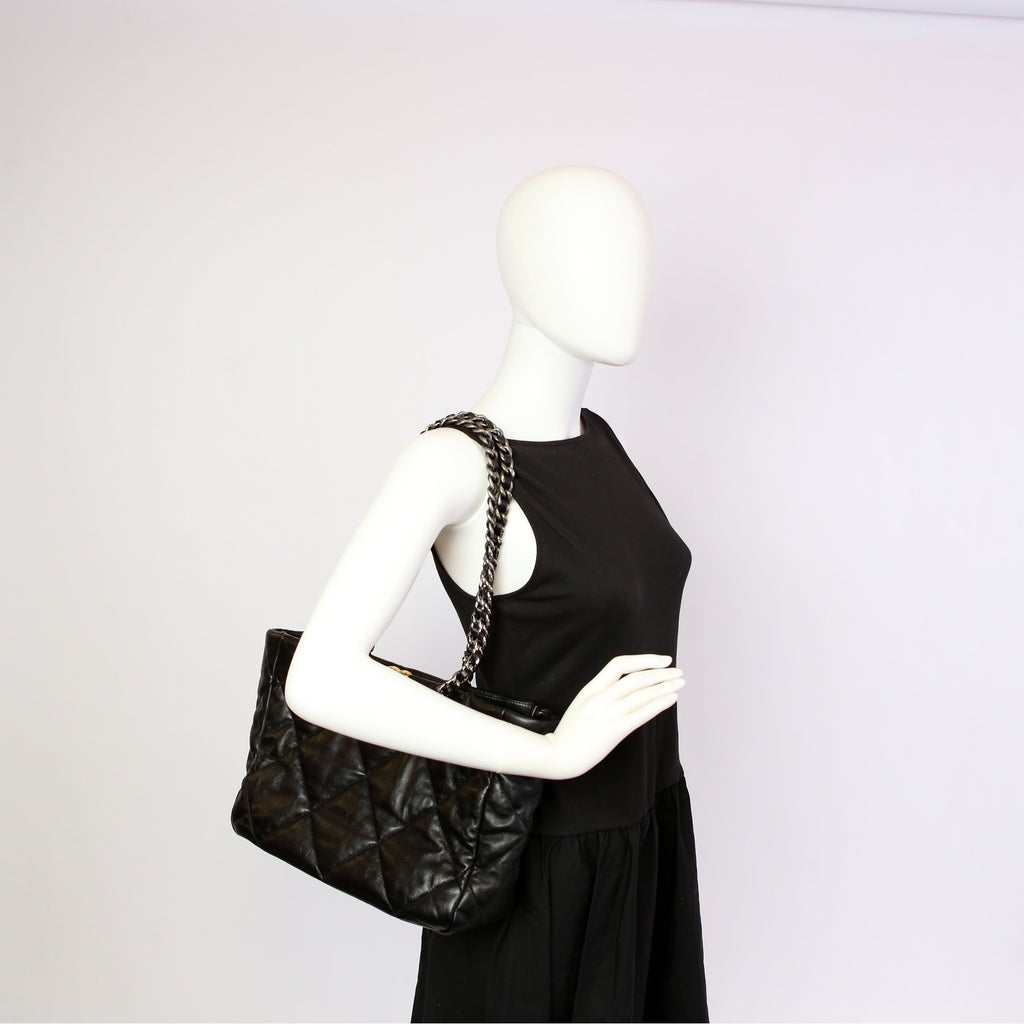 Chanel 19 Quilted Goatskin E/W Shopping Tote Black