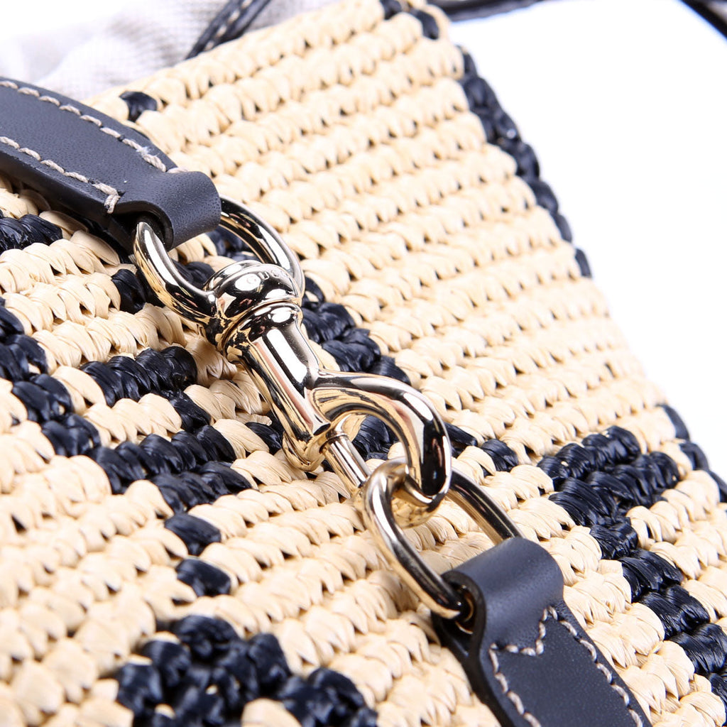 816284 GG Woven Raffia Mini Bucket Bag Tan/Black