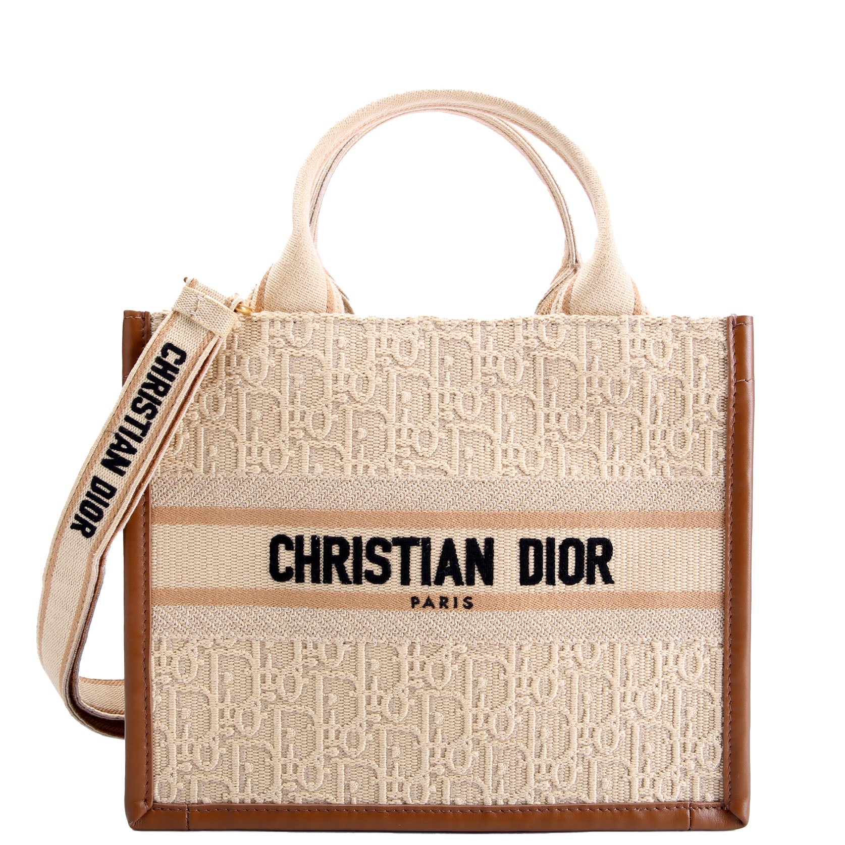 Book Tote Small With Strap Oblique Raffia/Calfskin Tan