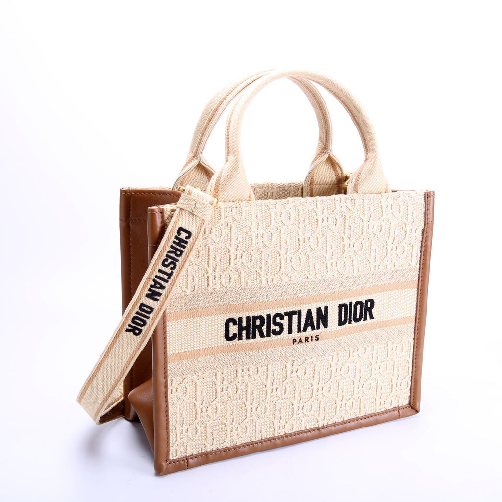 Book Tote Small With Strap Oblique Raffia/Calfskin Tan
