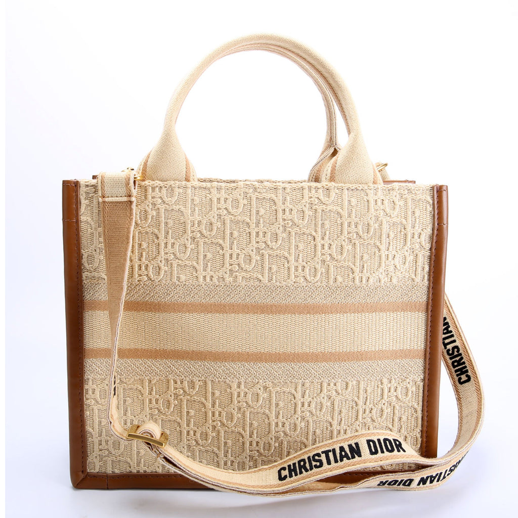 Book Tote Small With Strap Oblique Raffia/Calfskin Tan