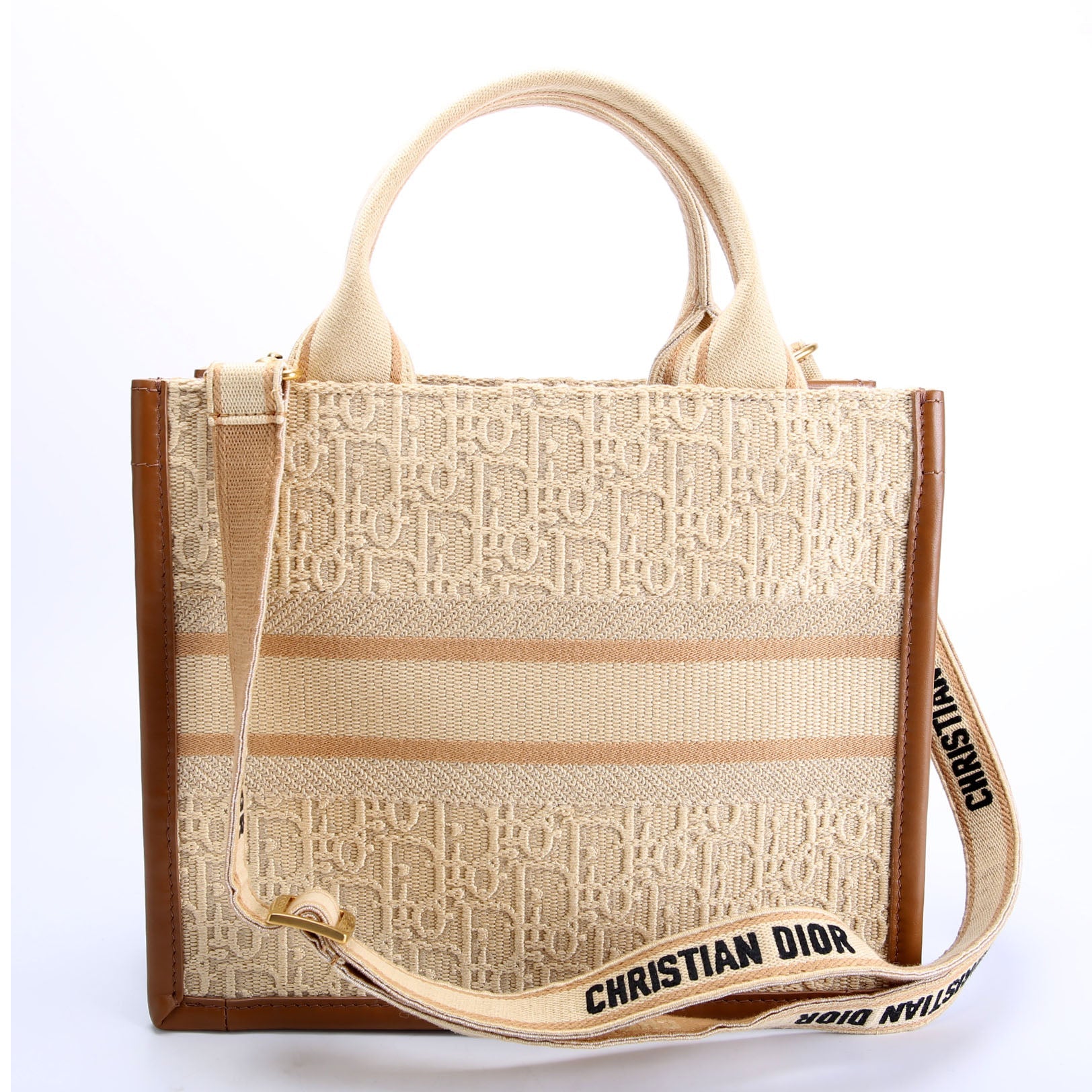 Book Tote Small With Strap Oblique Raffia/Calfskin Tan