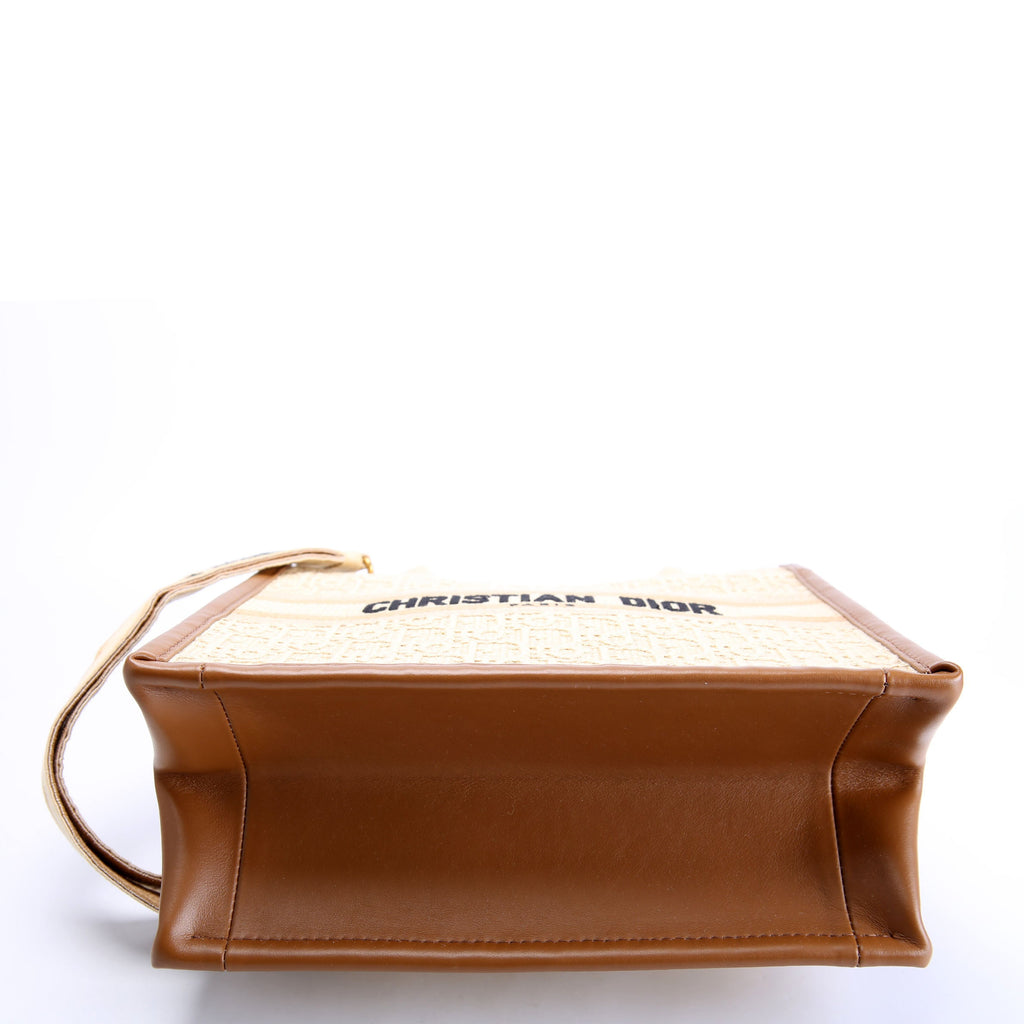 Book Tote Small With Strap Oblique Raffia/Calfskin Tan