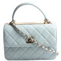 Trendy CC Quilted Lambskin Dual Handle Small RFID Light Blue