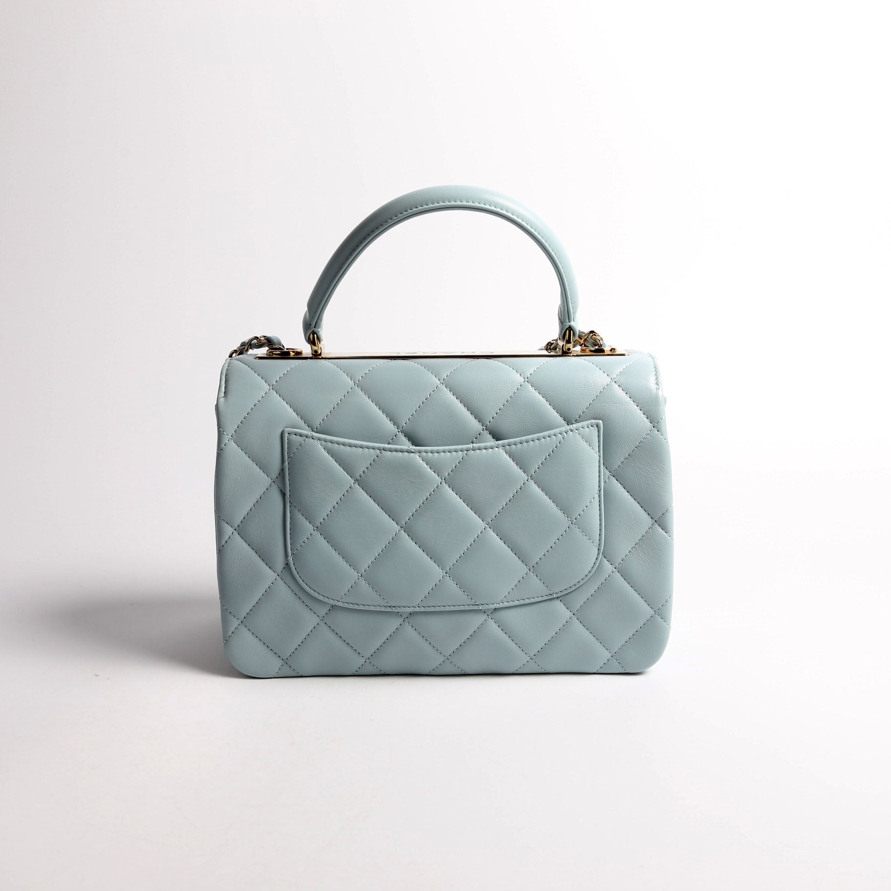 Trendy CC Quilted Lambskin Dual Handle Small RFID Light Blue