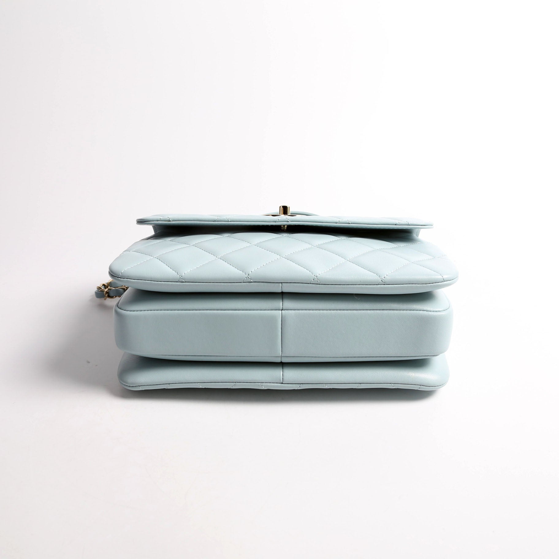 Trendy CC Quilted Lambskin Dual Handle Small RFID Light Blue