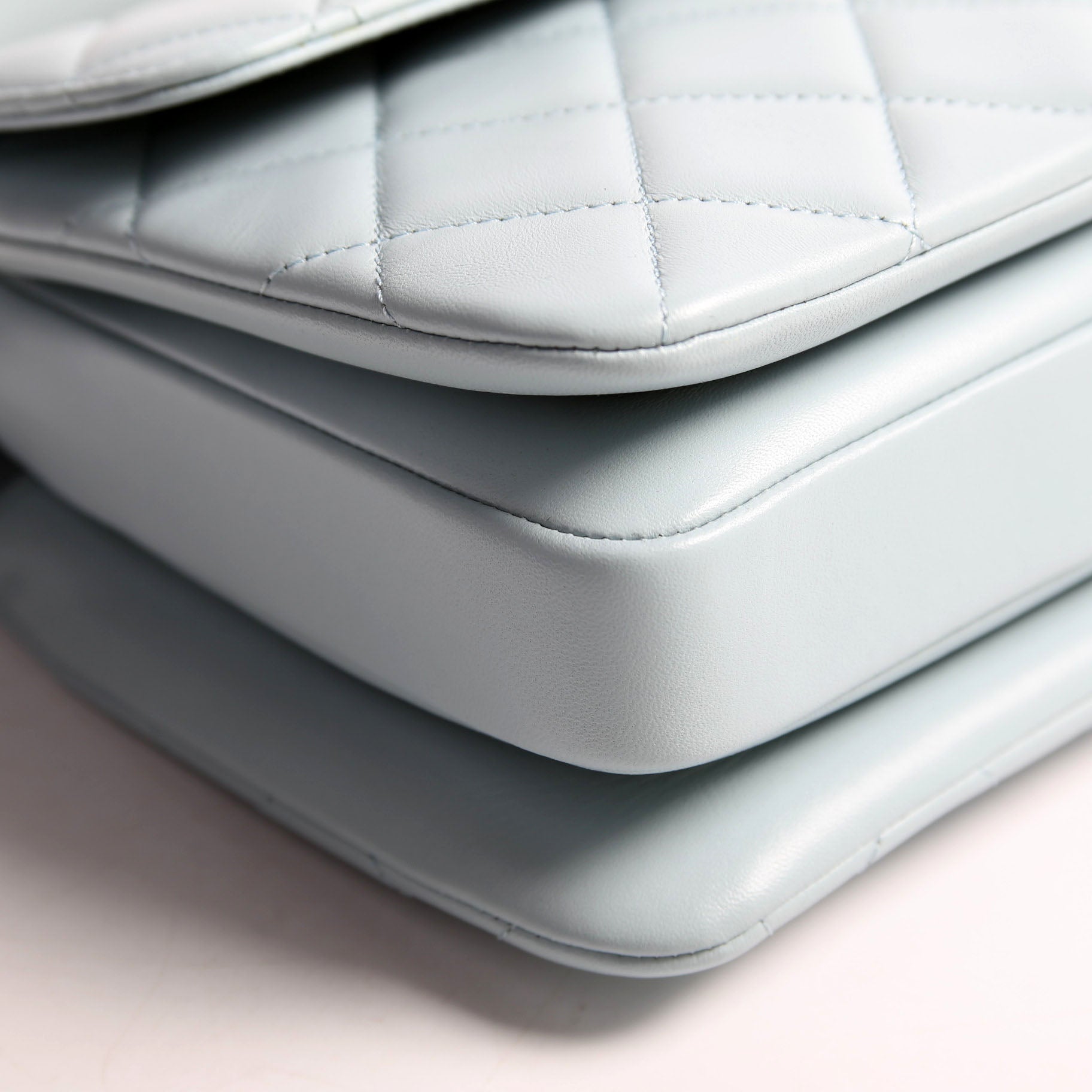 Trendy CC Quilted Lambskin Dual Handle Small RFID Light Blue