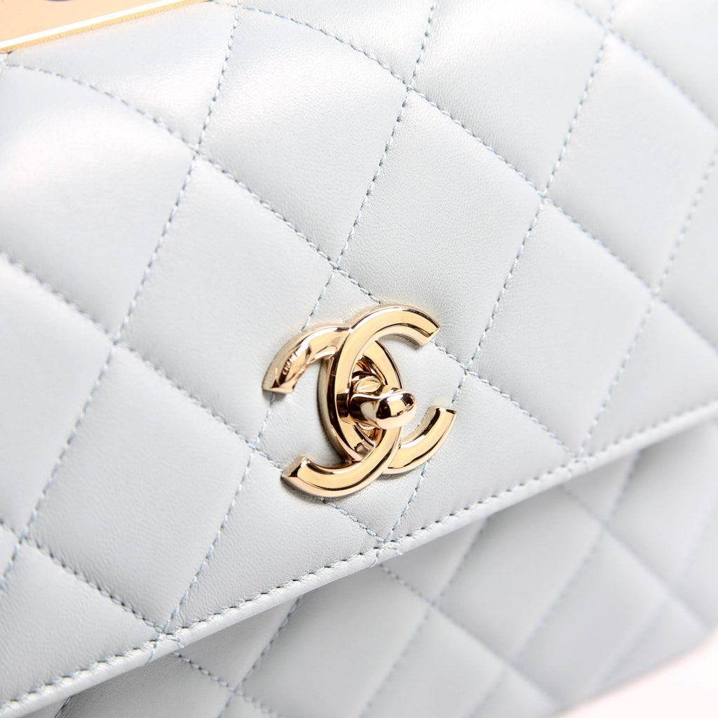 Trendy CC Quilted Lambskin Dual Handle Small RFID Light Blue