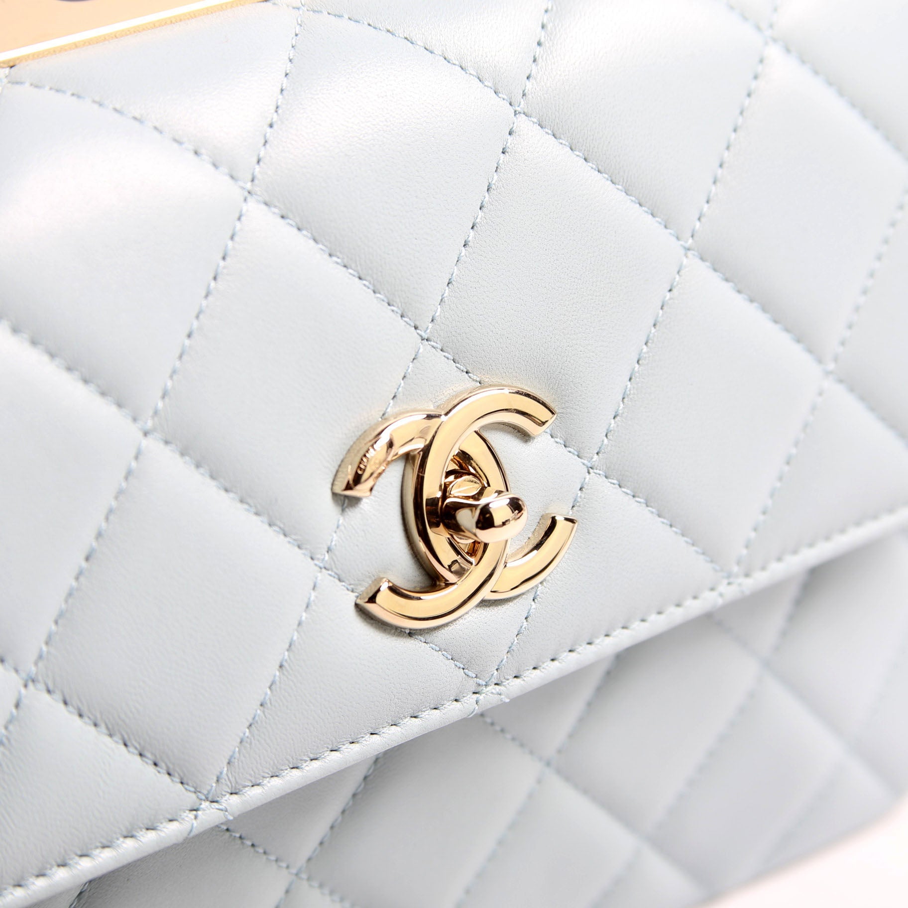 Trendy CC Quilted Lambskin Dual Handle Small RFID Light Blue