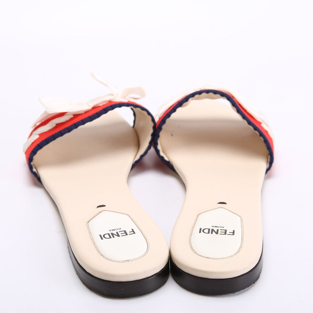 Knit Bow Embellished Flats Size 37.5 Red/Navy