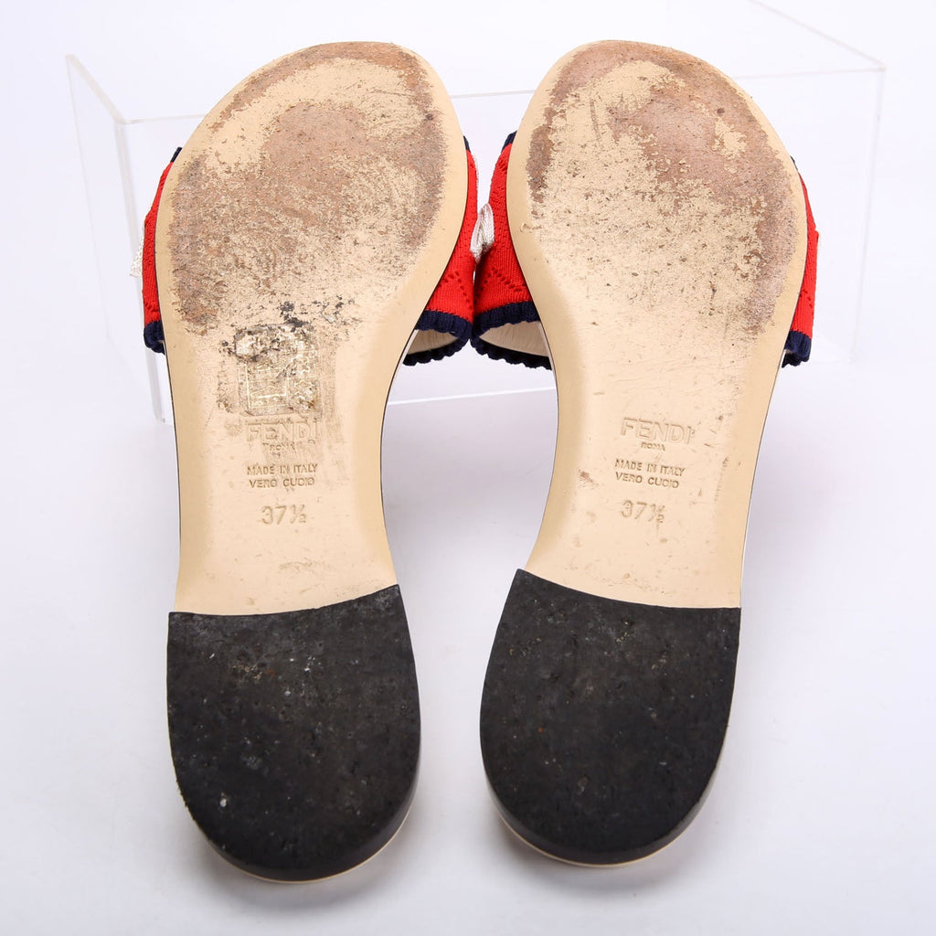 Knit Bow Embellished Flats Size 37.5 Red/Navy