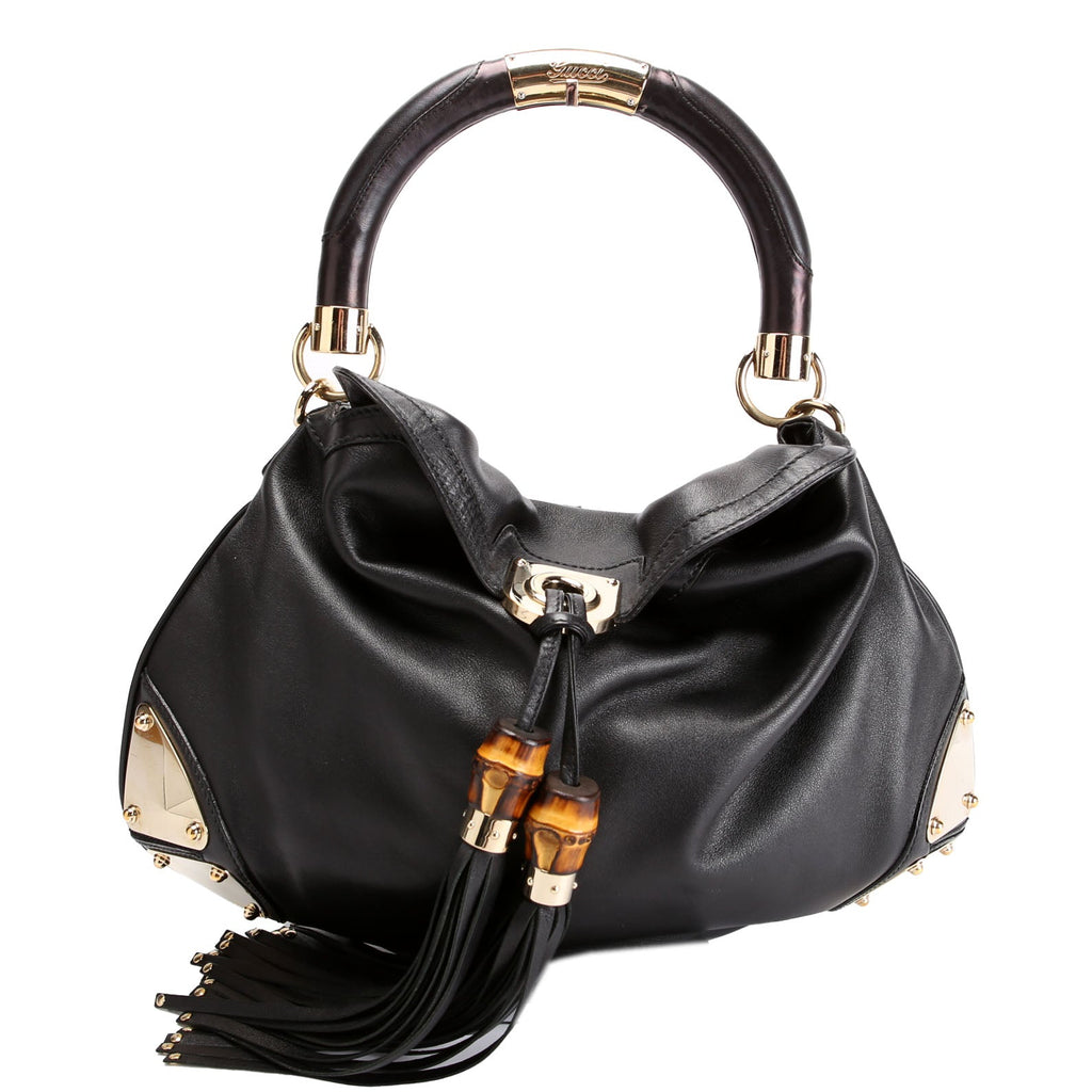 177139 Indy Top Handle Hobo Leather Black/Gold