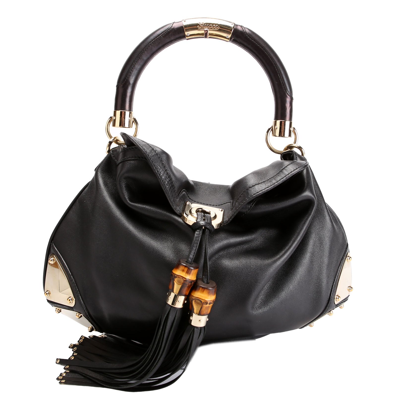 177139 Indy Top Handle Hobo Leather Black/Gold