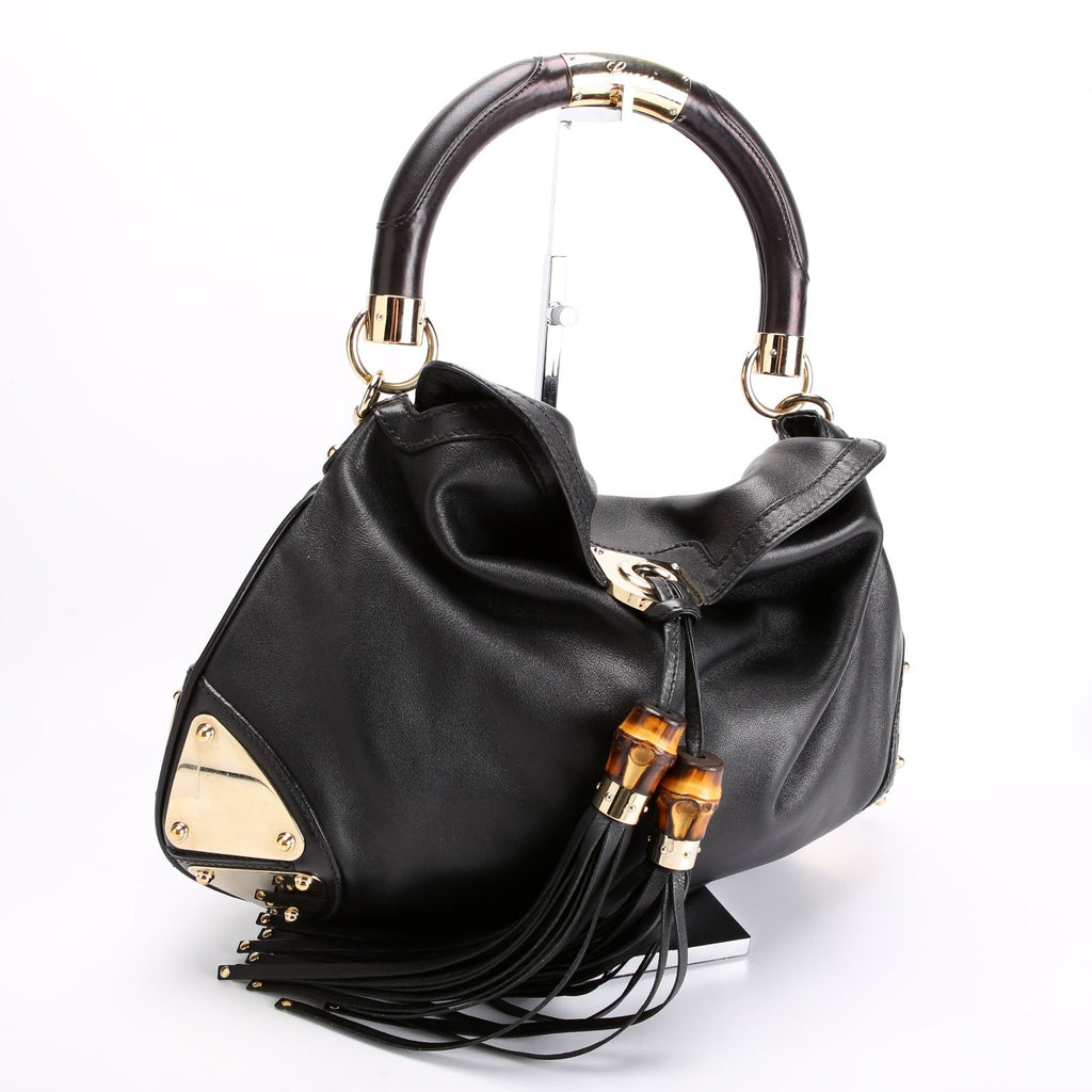 177139 Indy Top Handle Hobo Leather Black/Gold