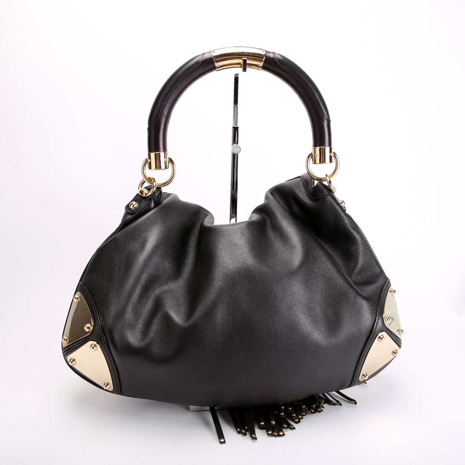 177139 Indy Top Handle Hobo Leather Black/Gold
