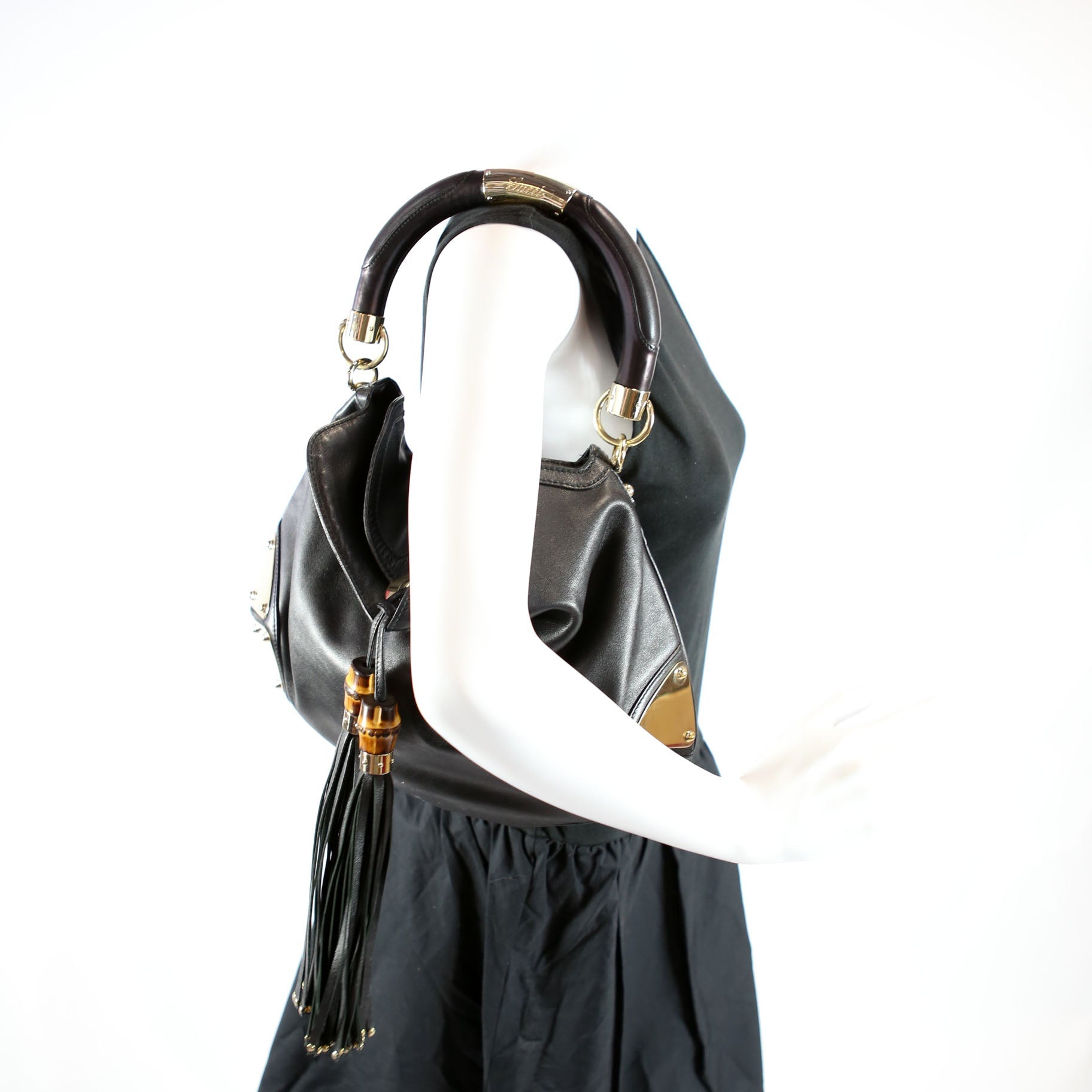 177139 Indy Top Handle Hobo Leather Black/Gold