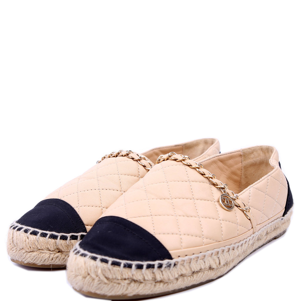 Cap Toe Quilted Espadrilles Size 38 Tan