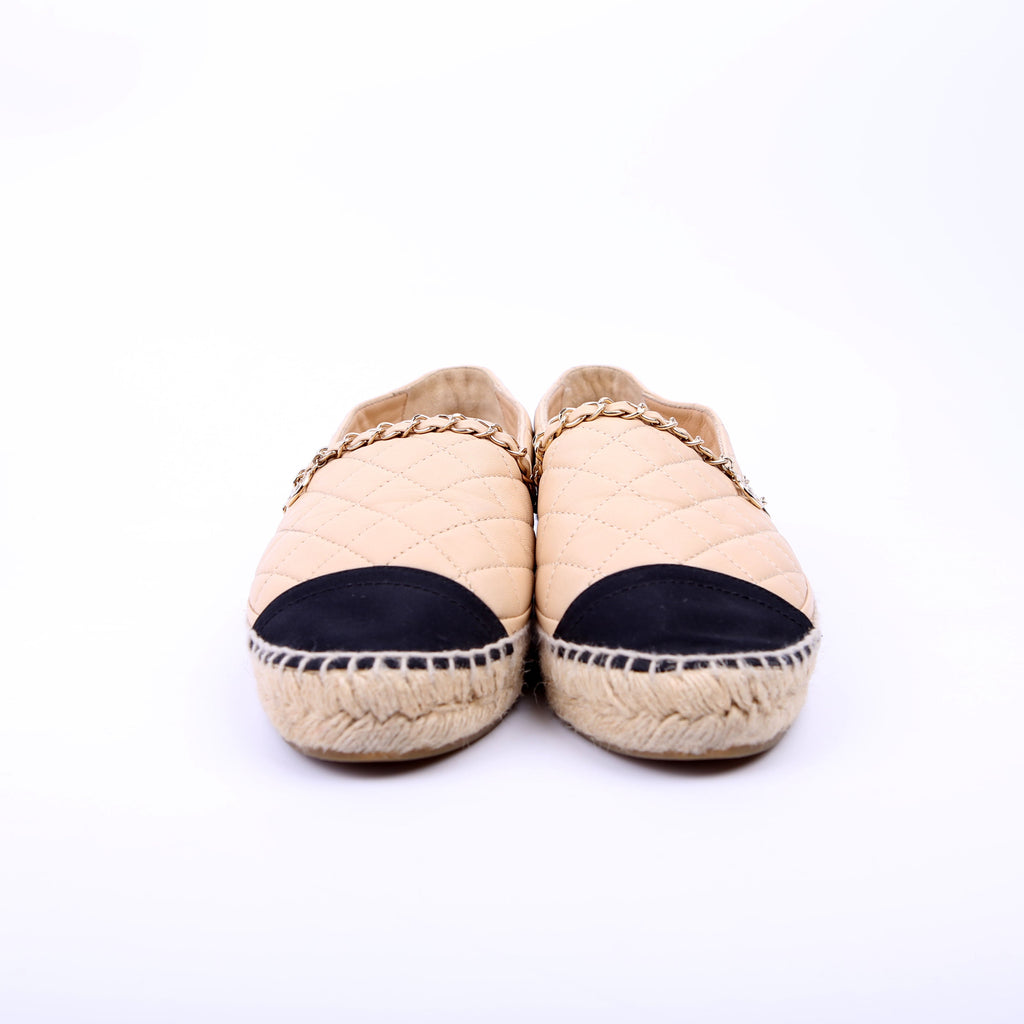 Cap Toe Quilted Espadrilles Size 38 Tan