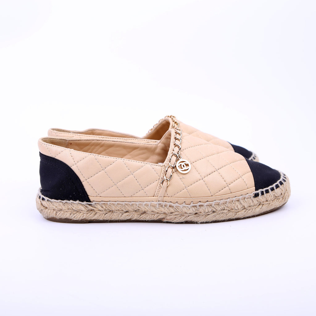 Cap Toe Quilted Espadrilles Size 38 Tan