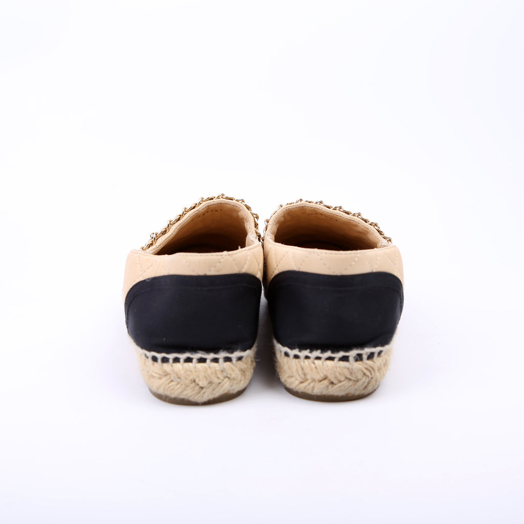 Cap Toe Quilted Espadrilles Size 38 Tan