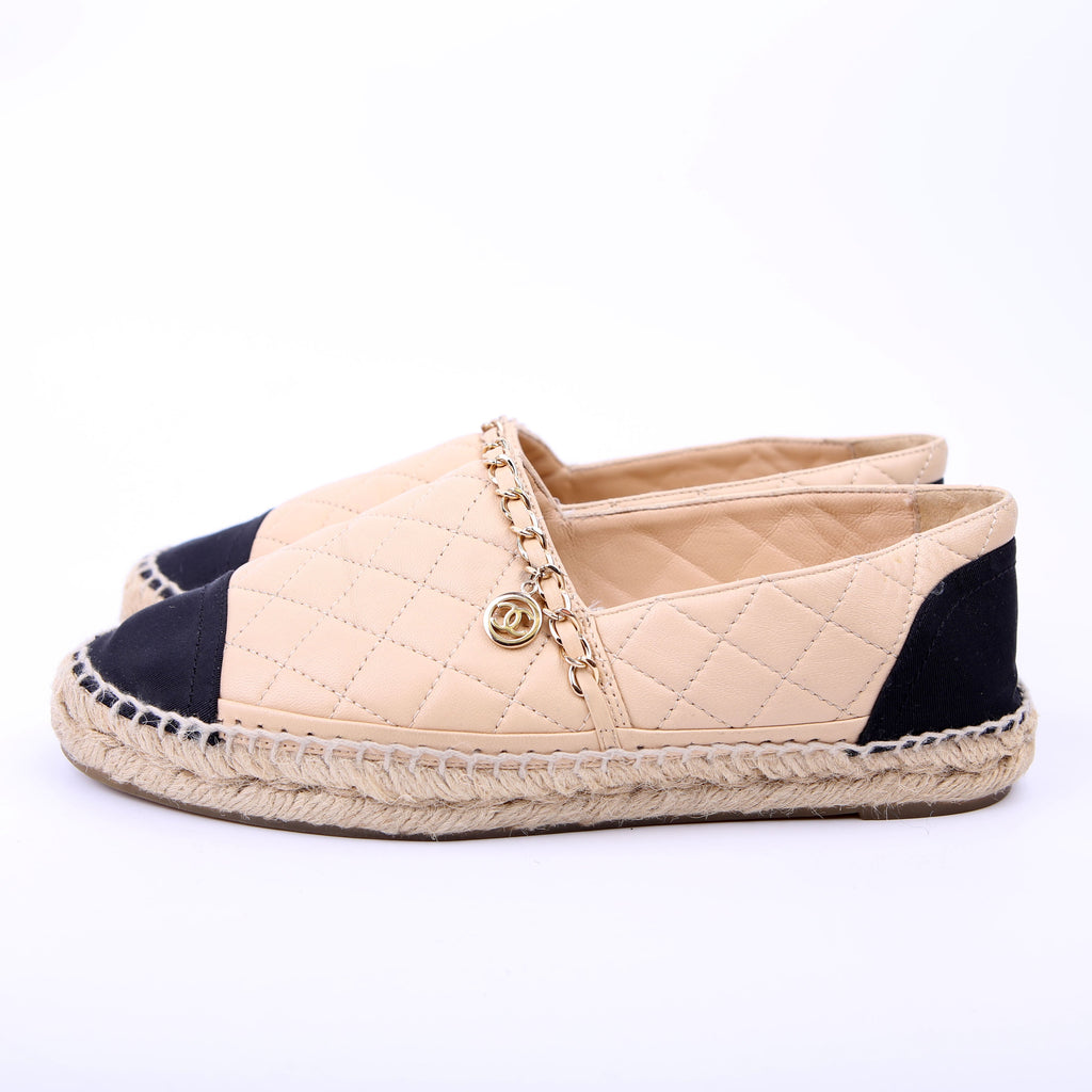 Cap Toe Quilted Espadrilles Size 38 Tan