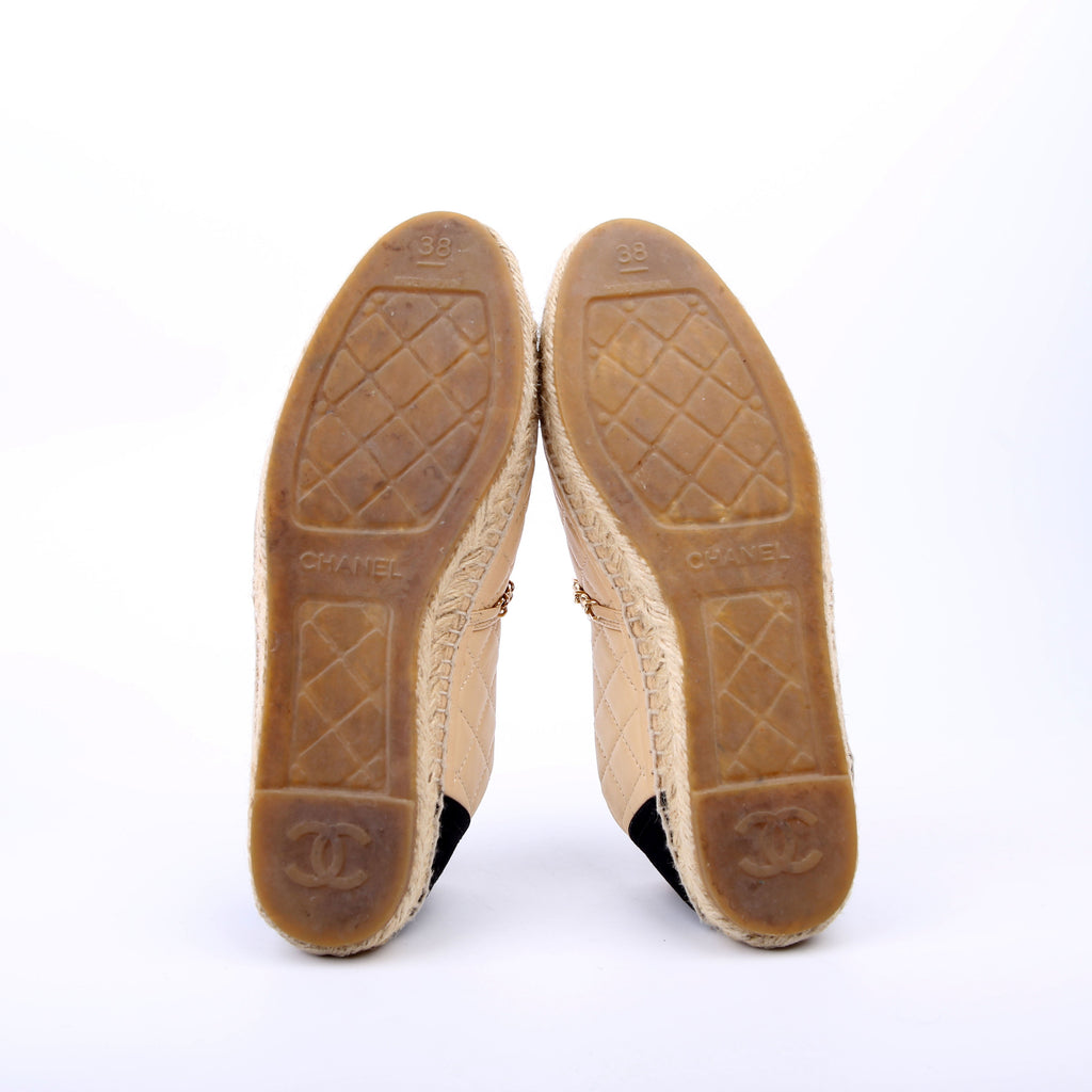 Cap Toe Quilted Espadrilles Size 38 Tan