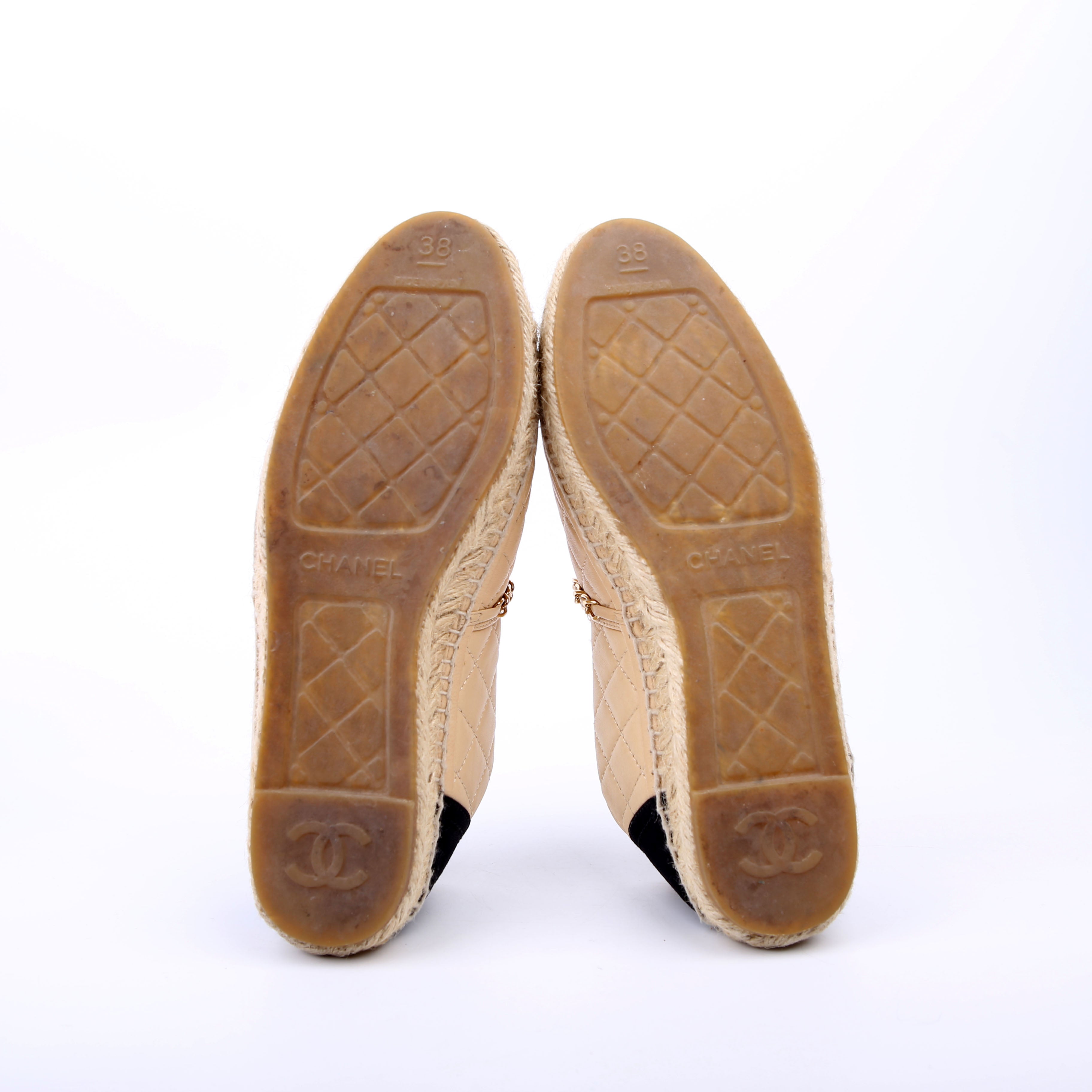 Cap Toe Quilted Espadrilles Size 38 Tan