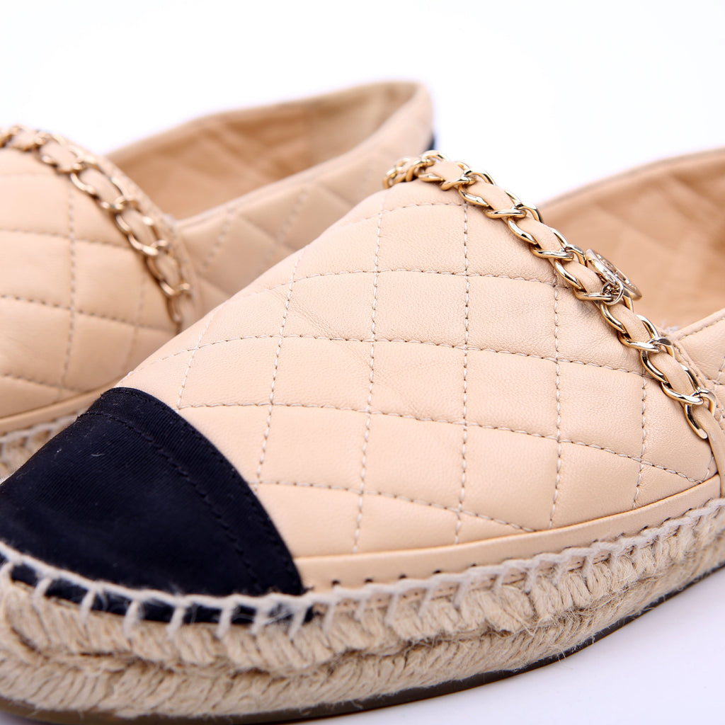 Cap Toe Quilted Espadrilles Size 38 Tan