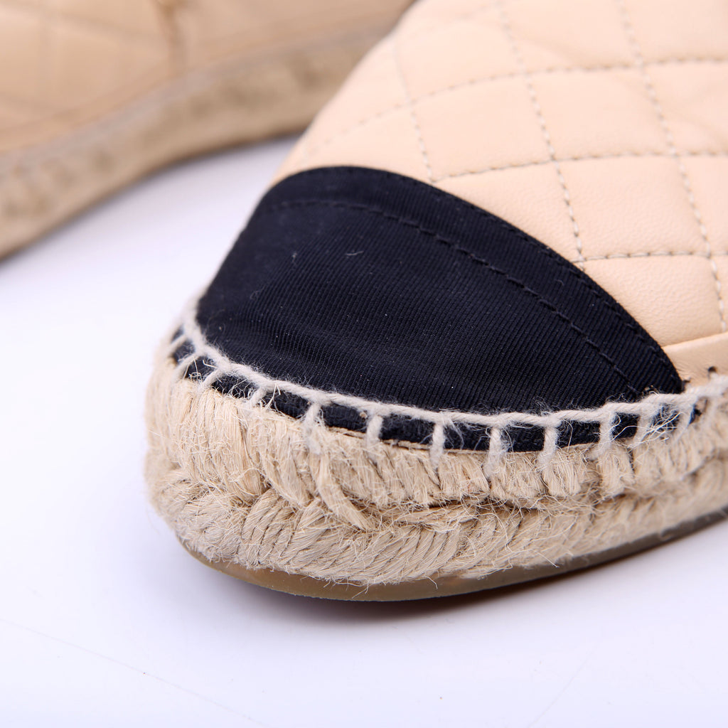 Cap Toe Quilted Espadrilles Size 38 Tan