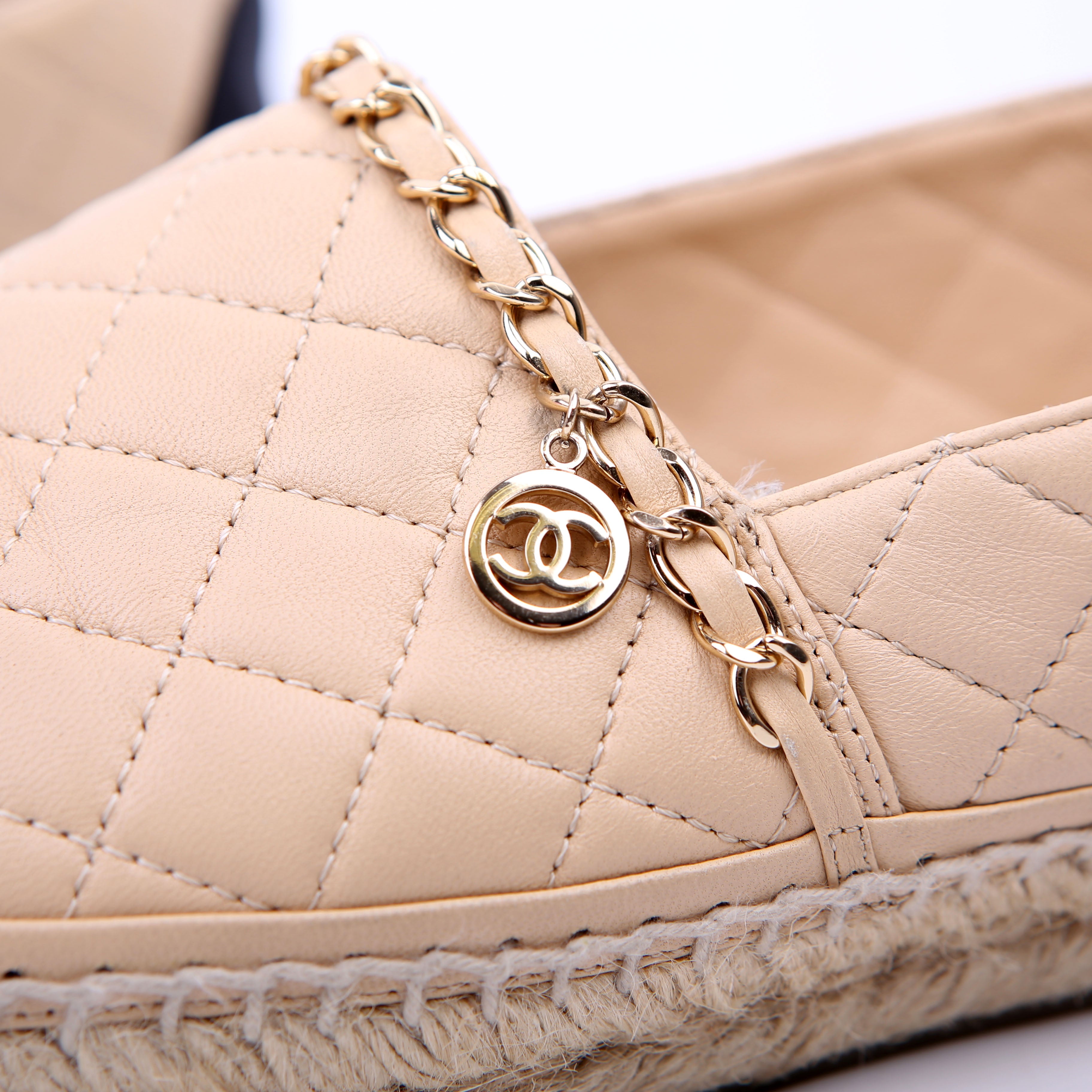Cap Toe Quilted Espadrilles Size 38 Tan