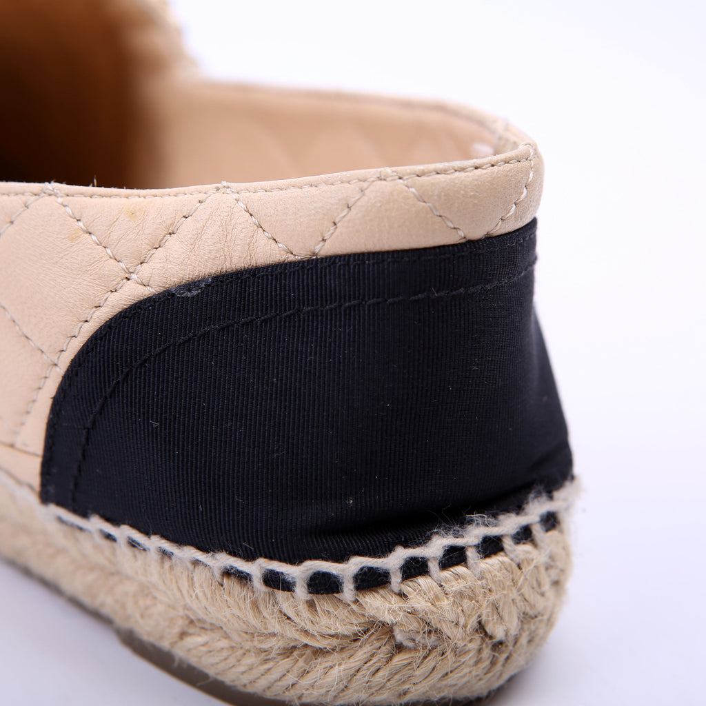 Cap Toe Quilted Espadrilles Size 38 Tan