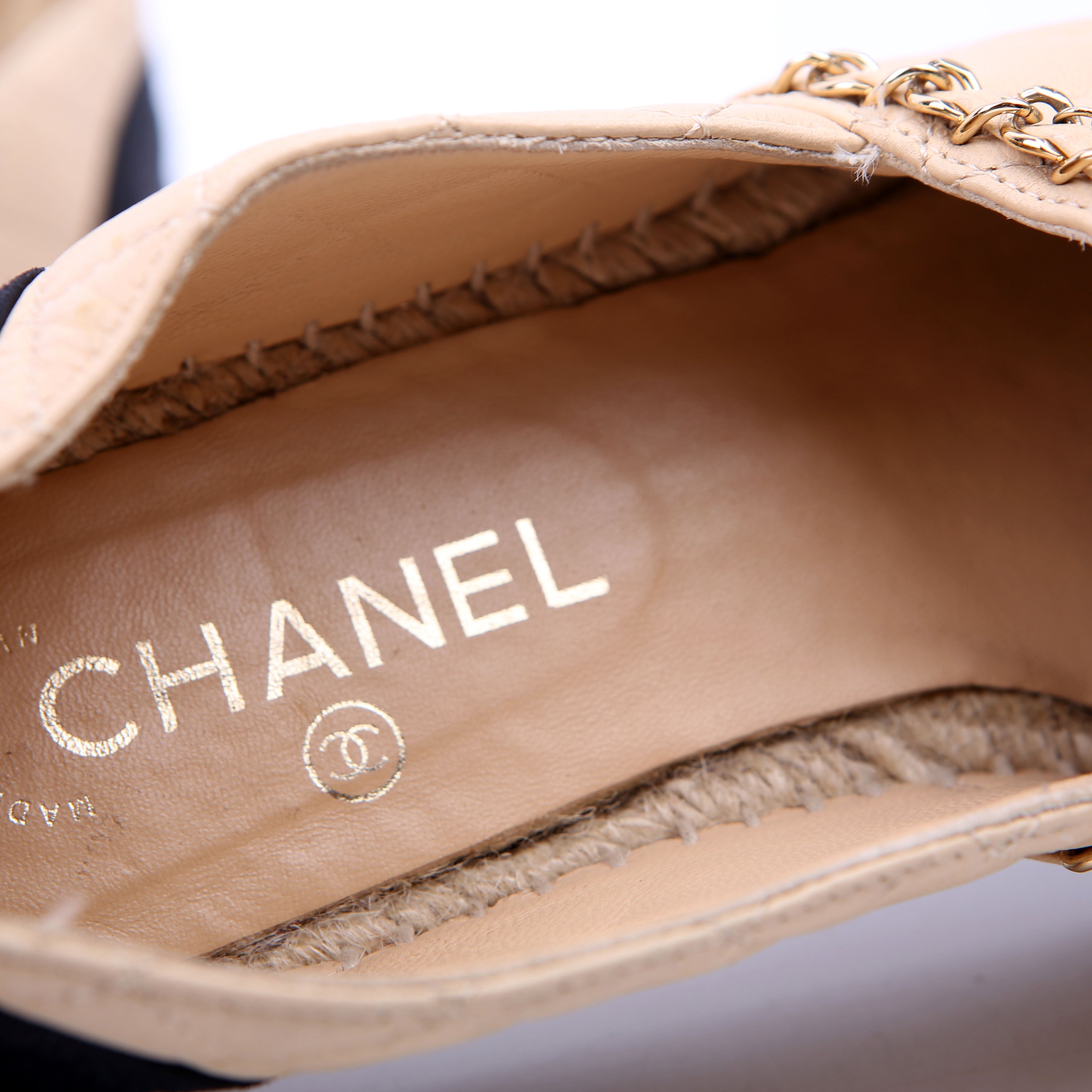Cap Toe Quilted Espadrilles Size 38 Tan