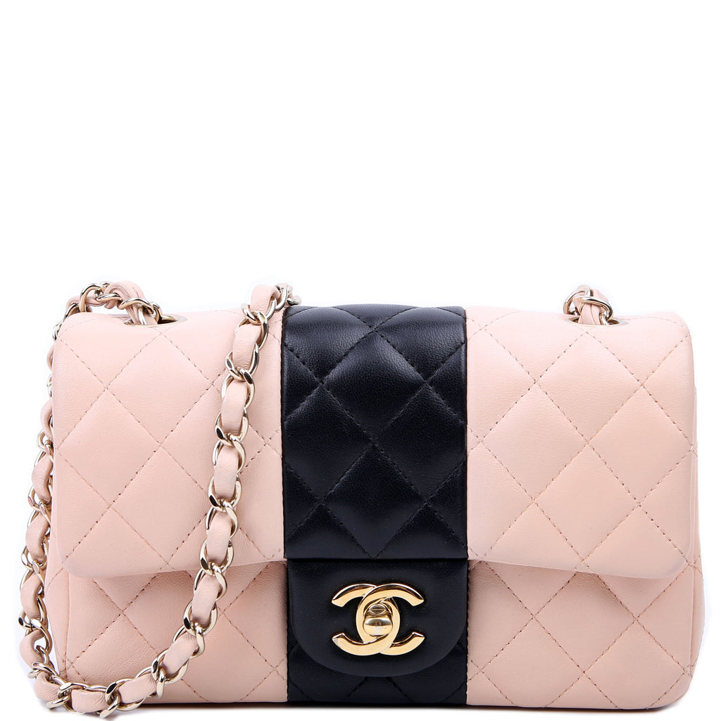 Classic Flap Mini Rectangle Lambskin RFID Black/Pink