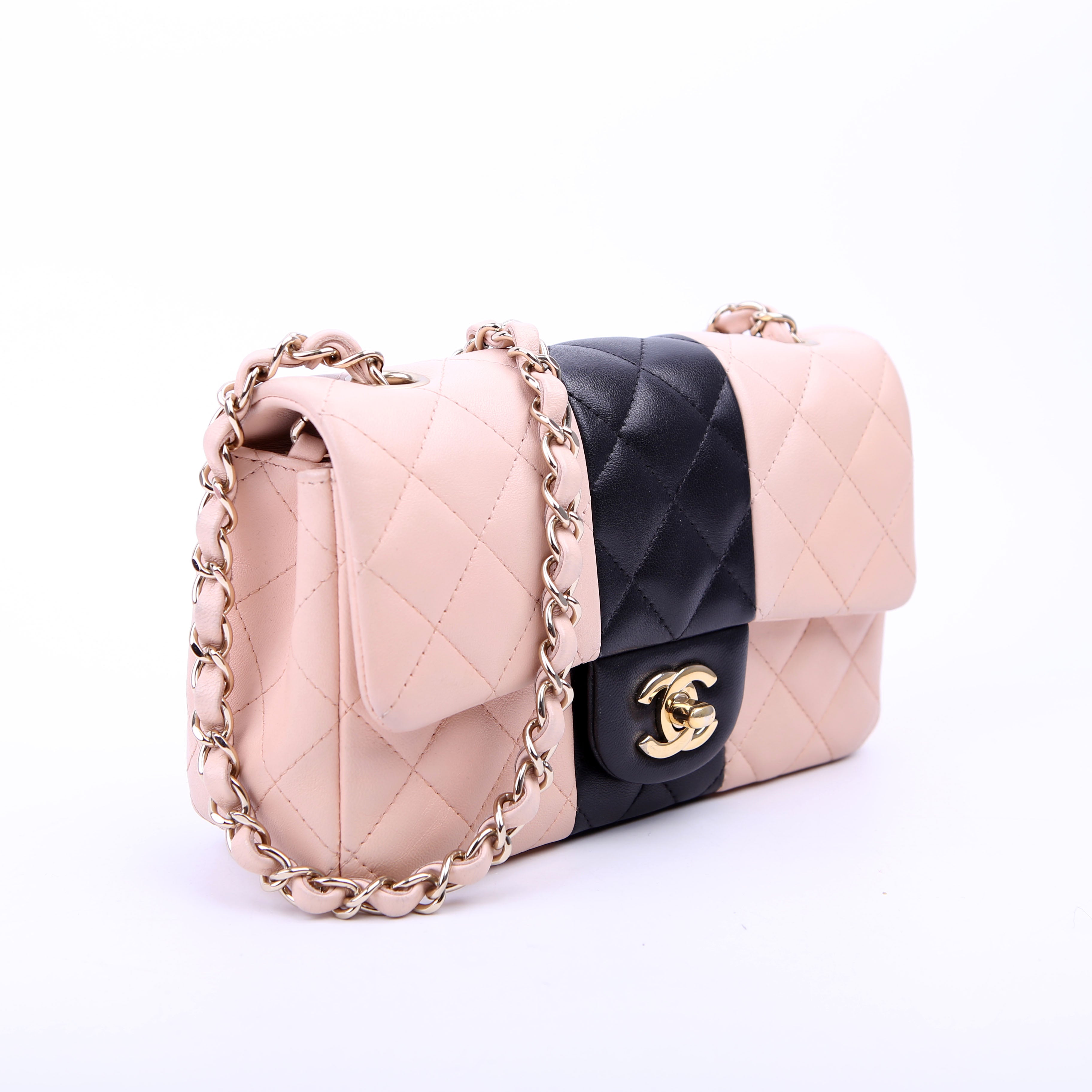 Classic Flap Mini Rectangle Lambskin RFID Black/Pink