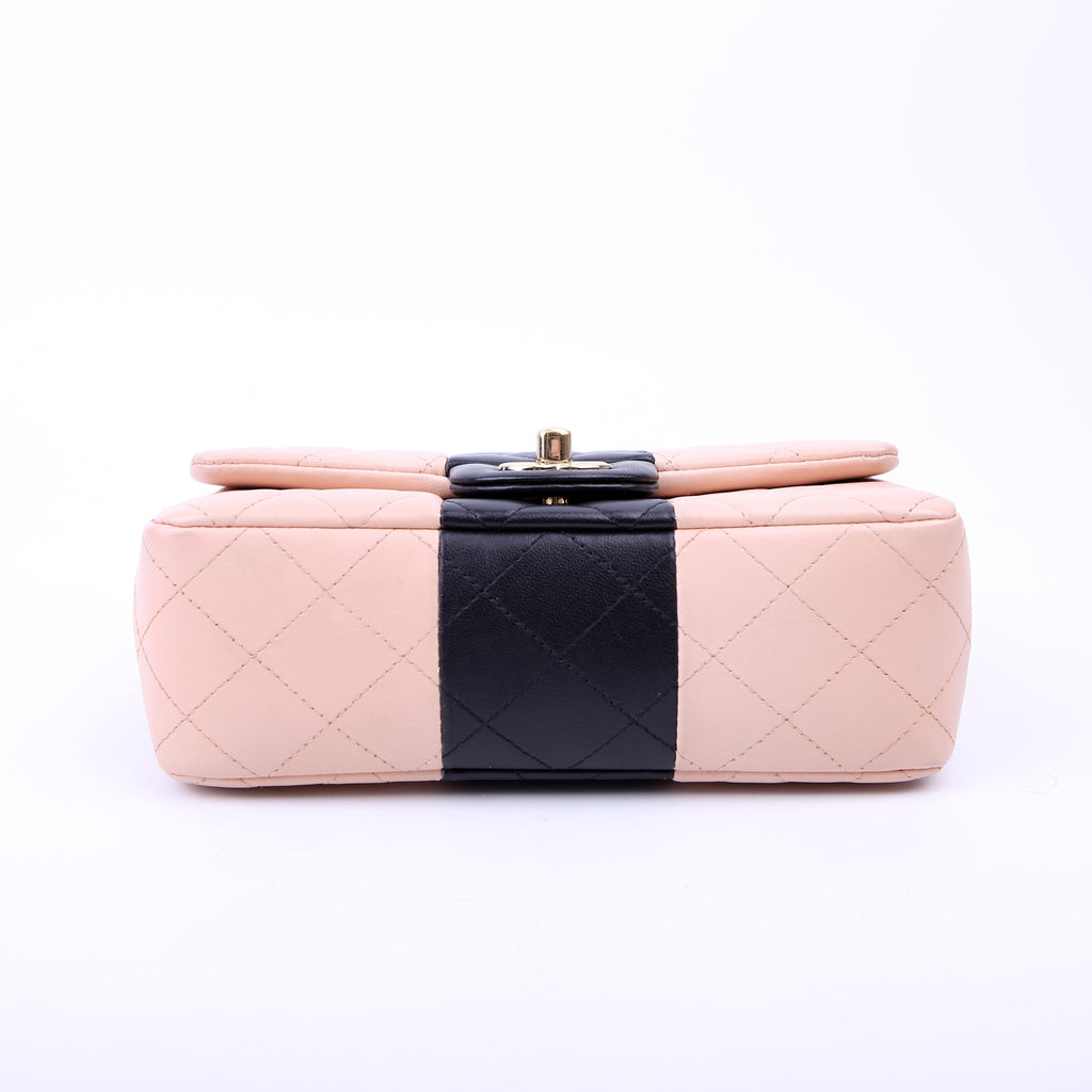 Classic Flap Mini Rectangle Lambskin RFID Black/Pink