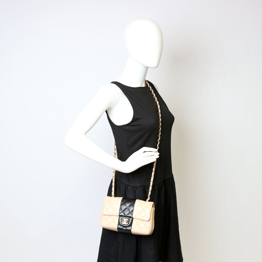 Classic Flap Mini Rectangle Lambskin RFID Black/Pink