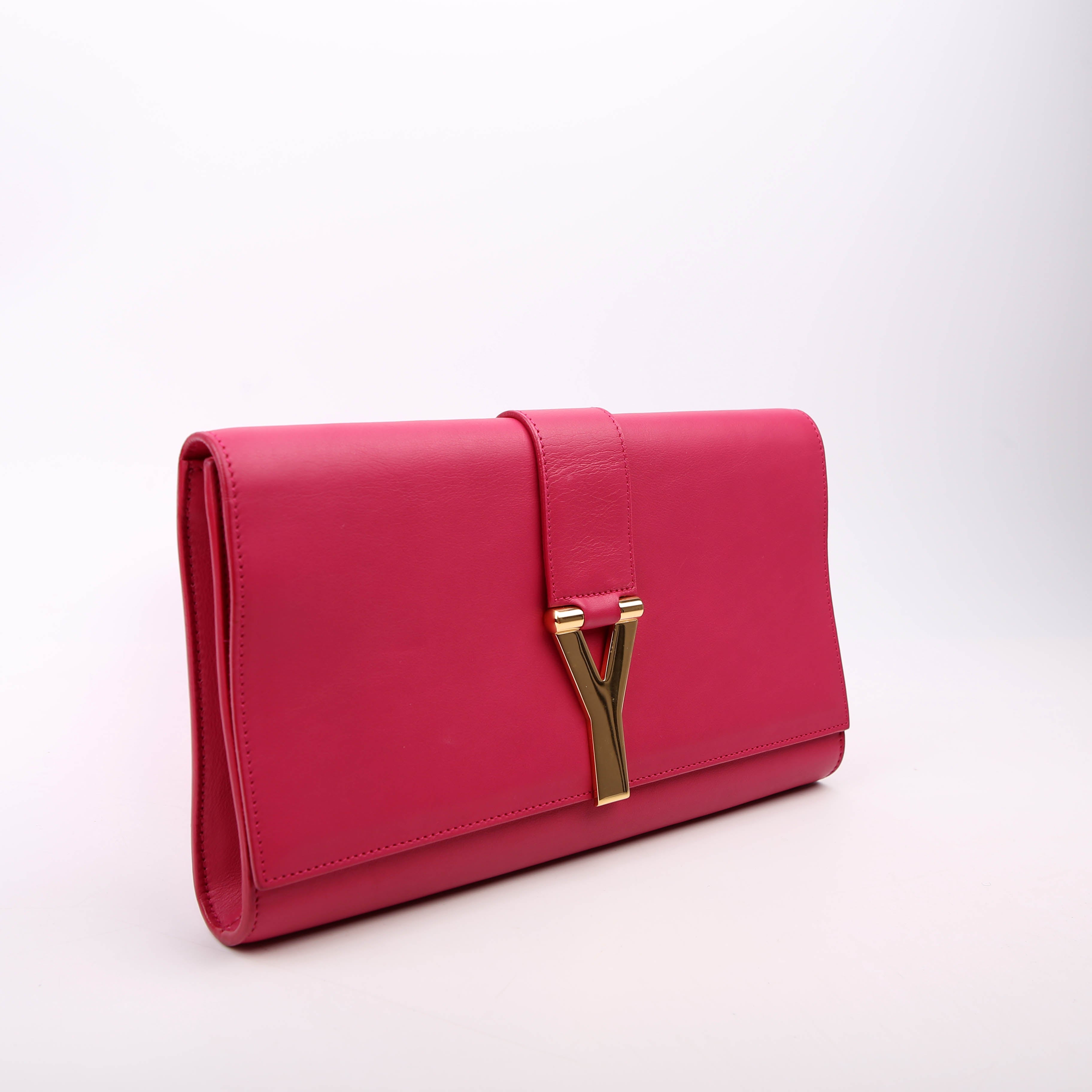 SAINT LAURENT Classic Y Ligne Clutch Smooth Leather 311213 Pink
