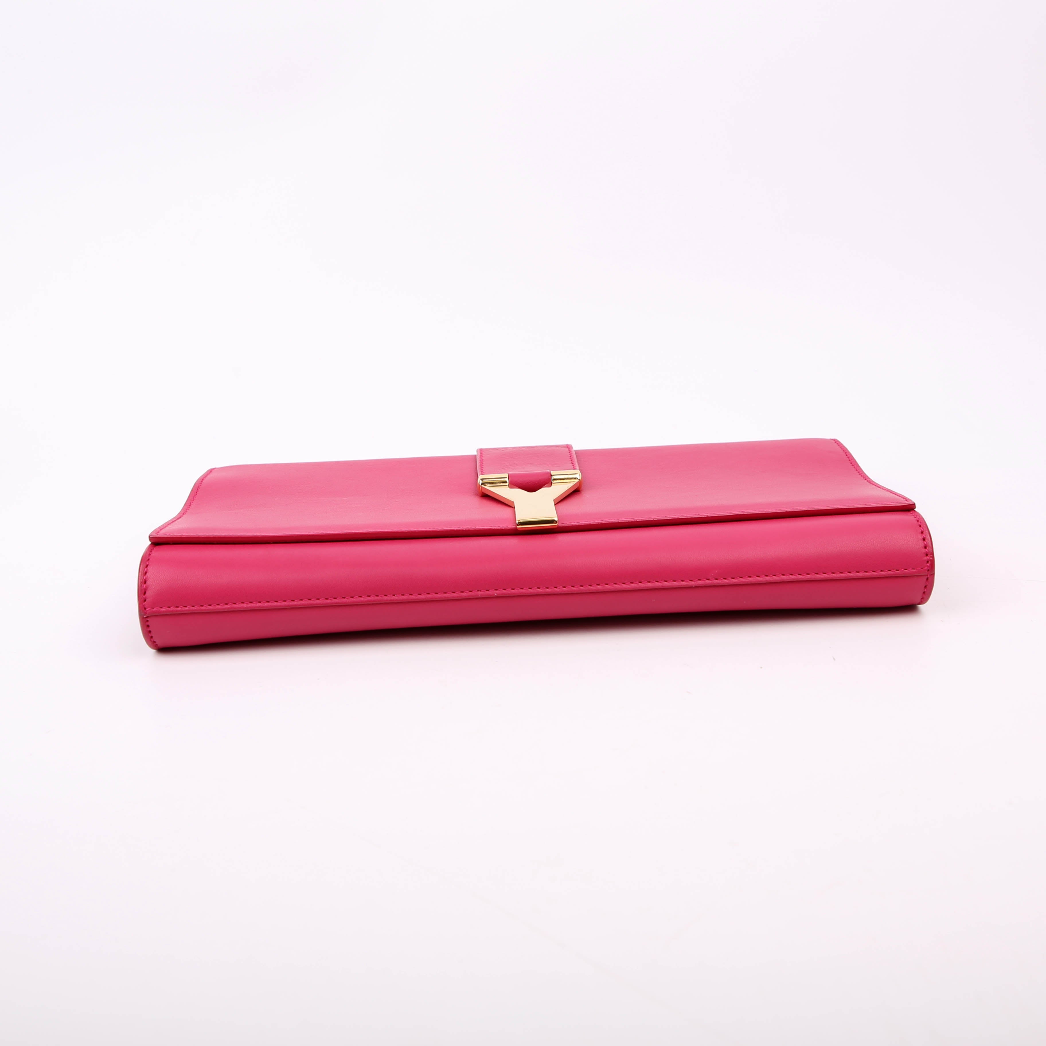 SAINT LAURENT Classic Y Ligne Clutch Smooth Leather 311213 Pink