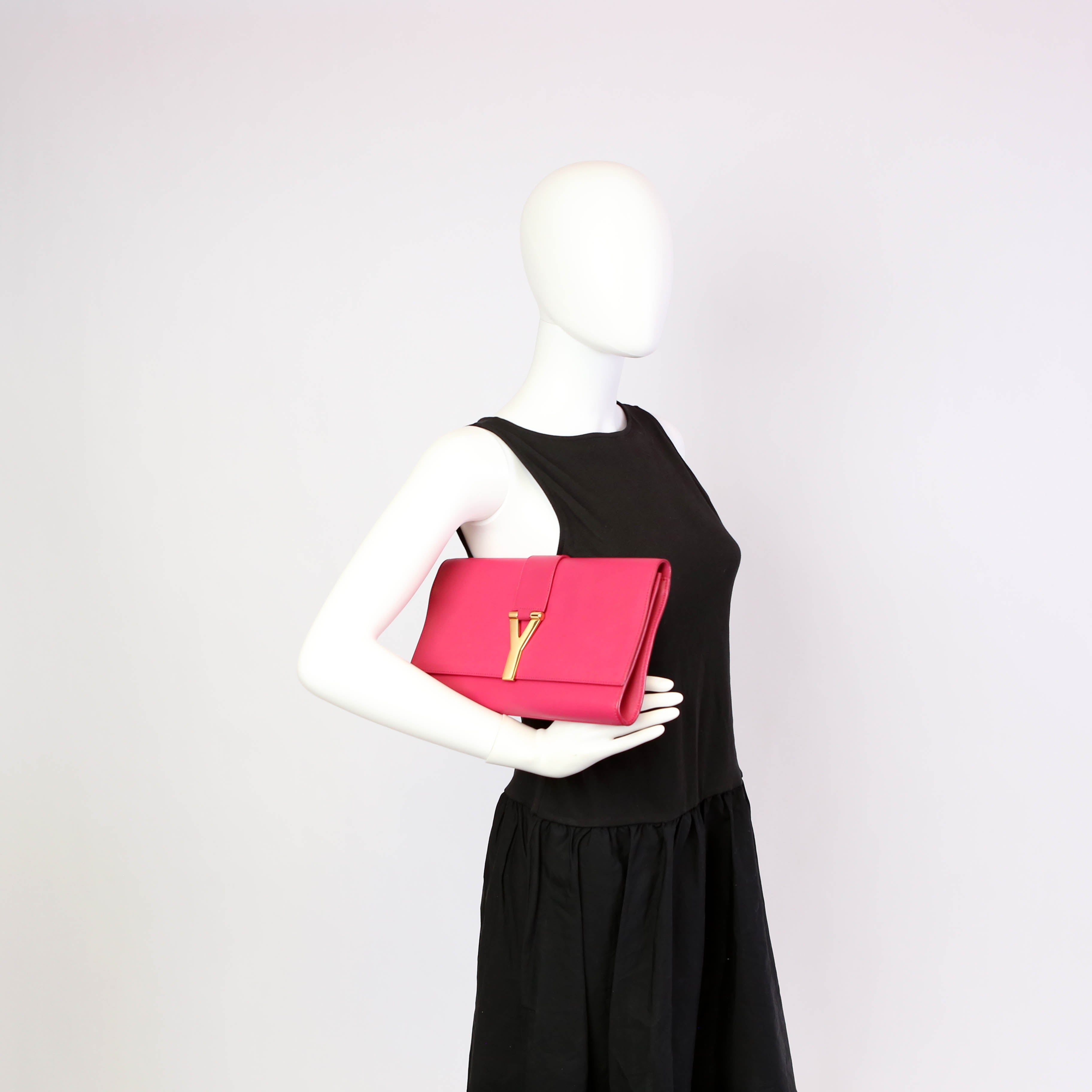 SAINT LAURENT Classic Y Ligne Clutch Smooth Leather 311213 Pink