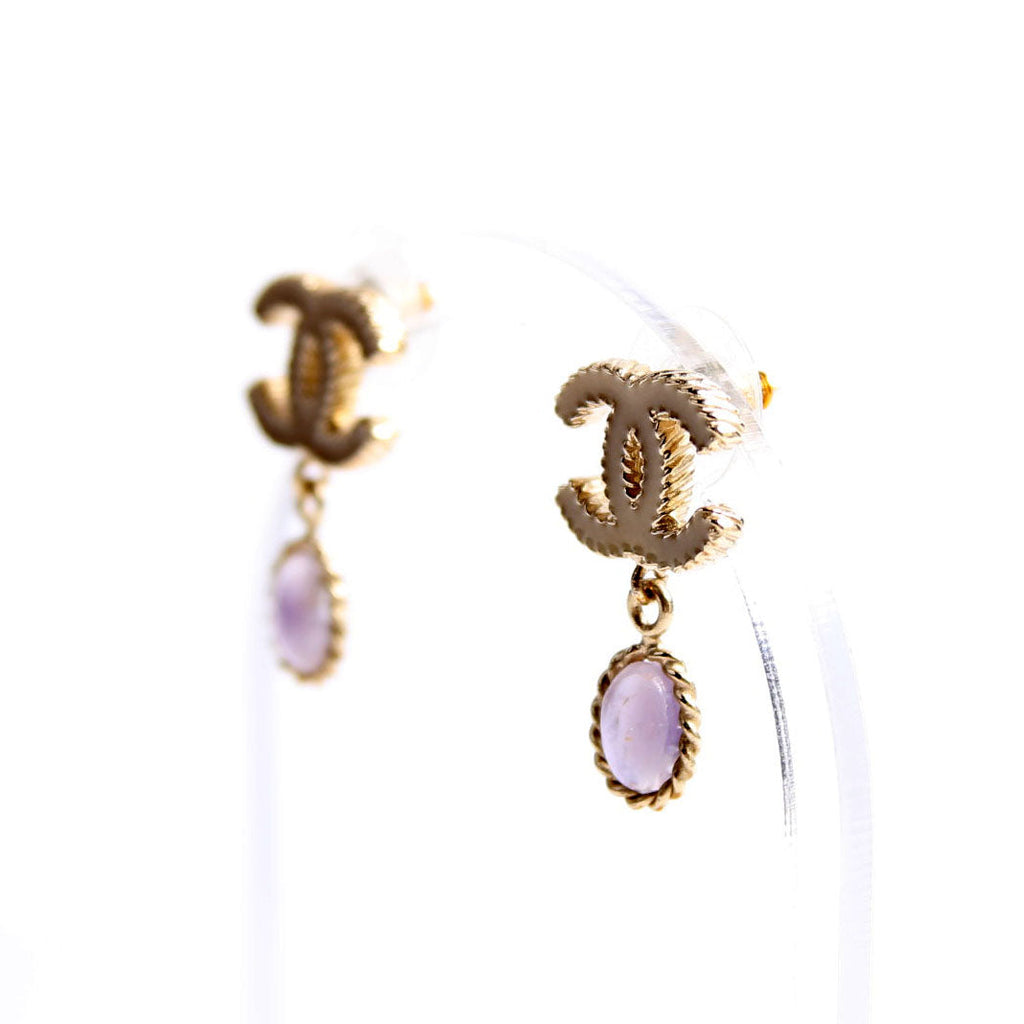CC Enamel Dangle Stud Earrings Gold/Purple