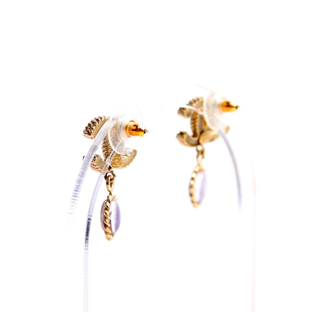 CC Enamel Dangle Stud Earrings Gold/Purple