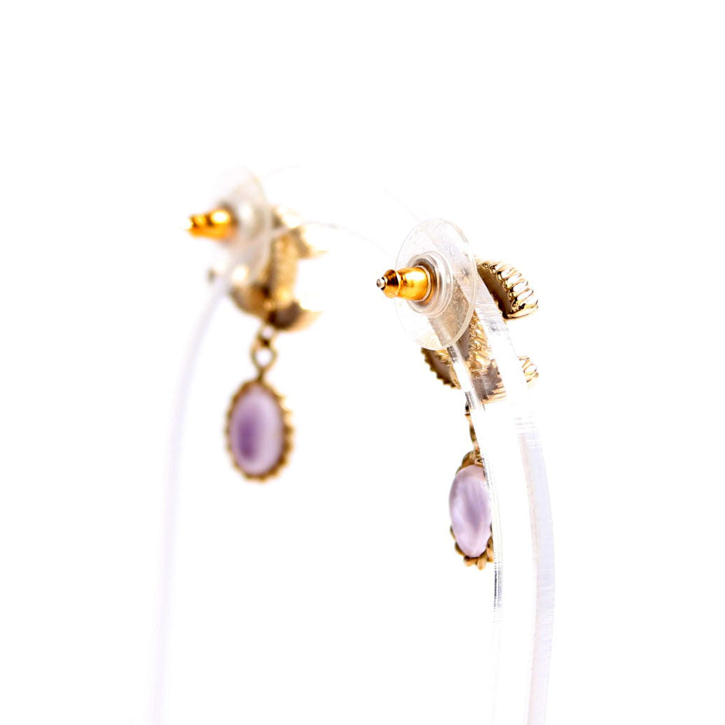 CC Enamel Dangle Stud Earrings Gold/Purple